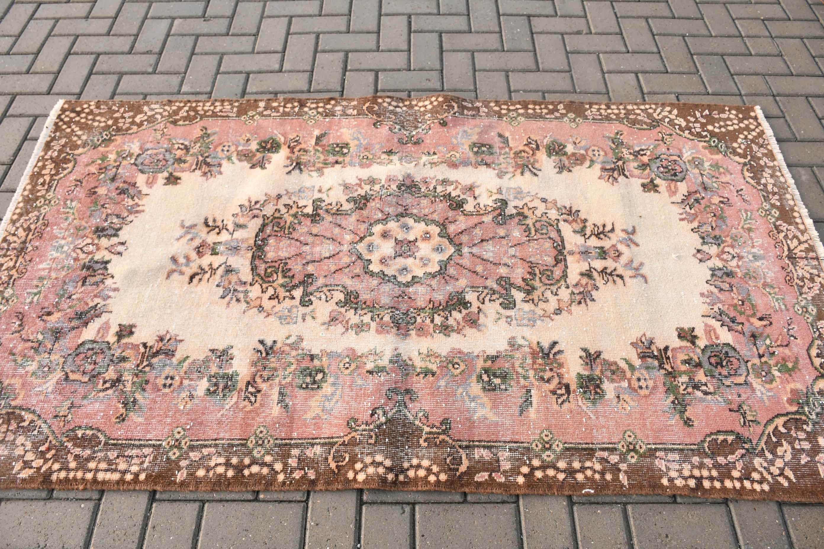 Vintage Rug, Rugs for Area, Pink Antique Rug, Dorm Rugs, Turkish Rug, Wool Rugs, Oriental Rug, Bedroom Rugs, 3.8x6.8 ft Area Rug, Boho Rug