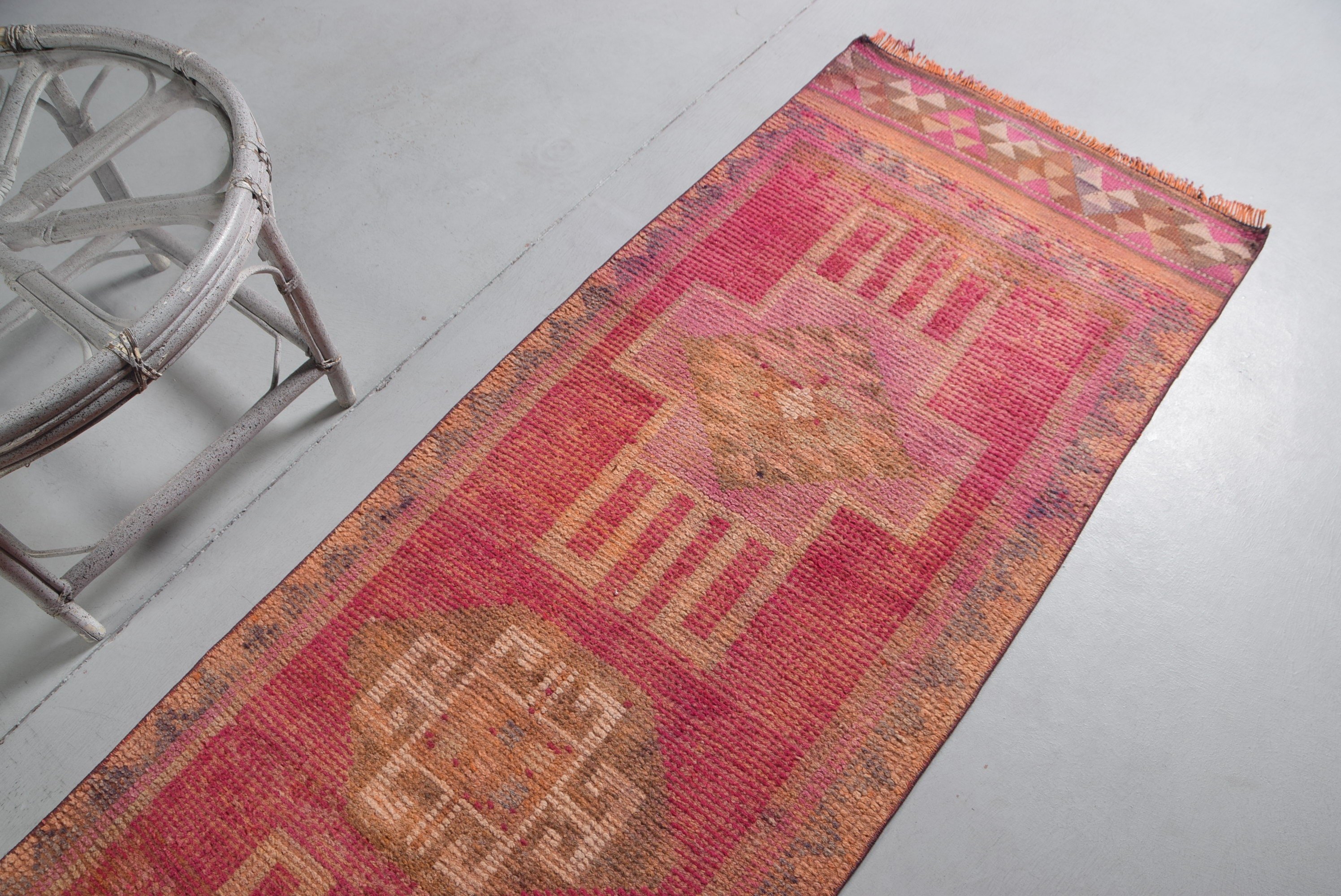 Aztec Rug, Rugs for Runner, Anatolian Rugs, Pink Oushak Rugs, 2.6x9.9 ft Runner Rugs, Vintage Rug, Turkish Rugs, Antique Rug, Kitchen Rug