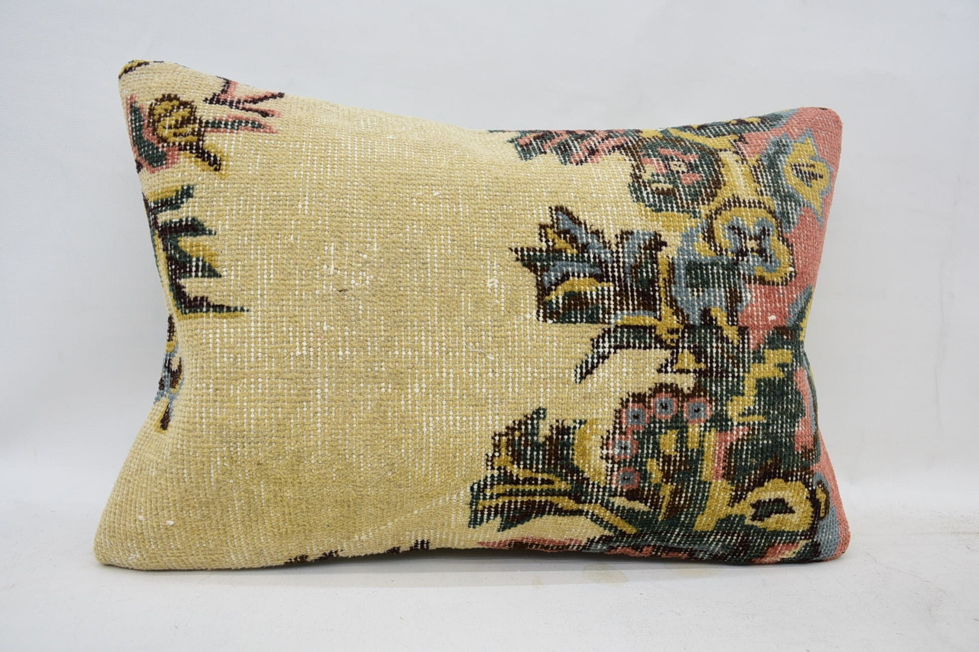 Boho Pillow, 16"x24" Beige Pillow Case, Turkish Kilim Pillow, Ethnic Pillow Cover Cushion Case, Sofa Bolster Pillow, Pillow for Couch