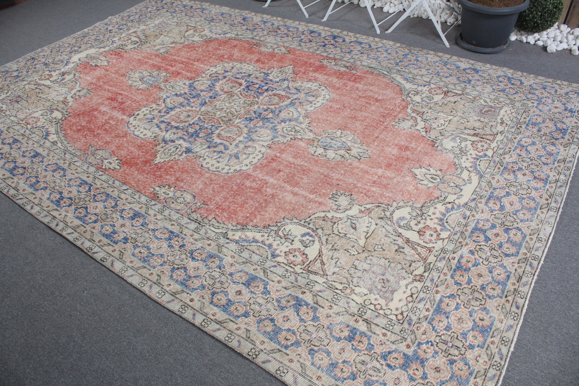 Ev Dekor Halısı, Türk Halısı, Vintage Halı, Salon Halısı, 7.1x11.1 ft Büyük Boy Halı, Oturma Odası Halısı, Yurt Halısı, Kırmızı Anadolu Halısı, Anadolu Halısı