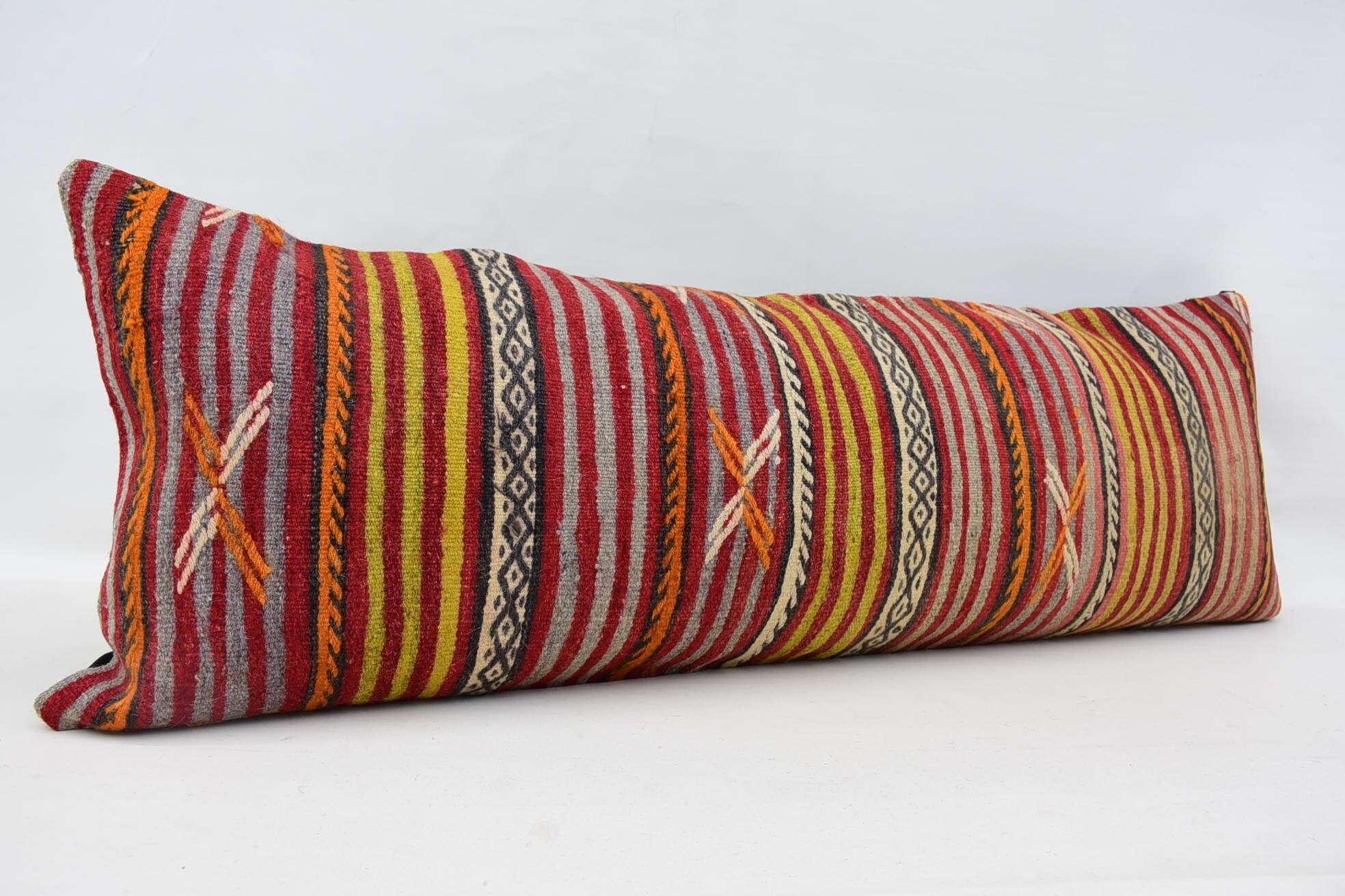 Kilim Pillow Cover, Nomadic Pillow Cover, Vintage Pillow, Boho Pillow, 16"x48" Red Cushion Cover