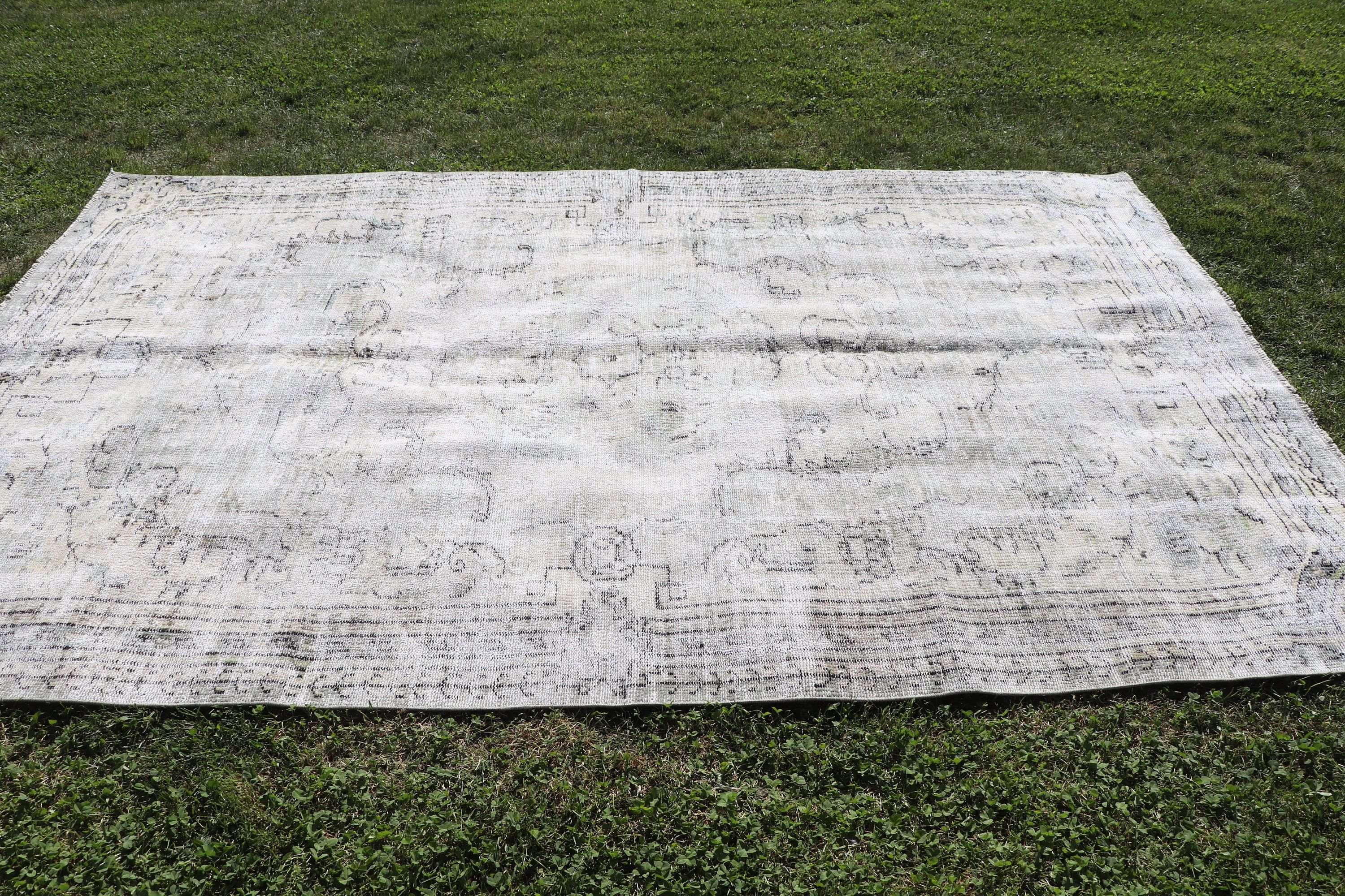 Aztek Halısı, Vintage Halılar, Türk Halıları, Büyük Oushak Halıları, Yemek Odası Halısı, 5.7x9 ft Büyük Halılar, Ev Dekor Halısı, Bej Lüks Halı, Havalı Halılar