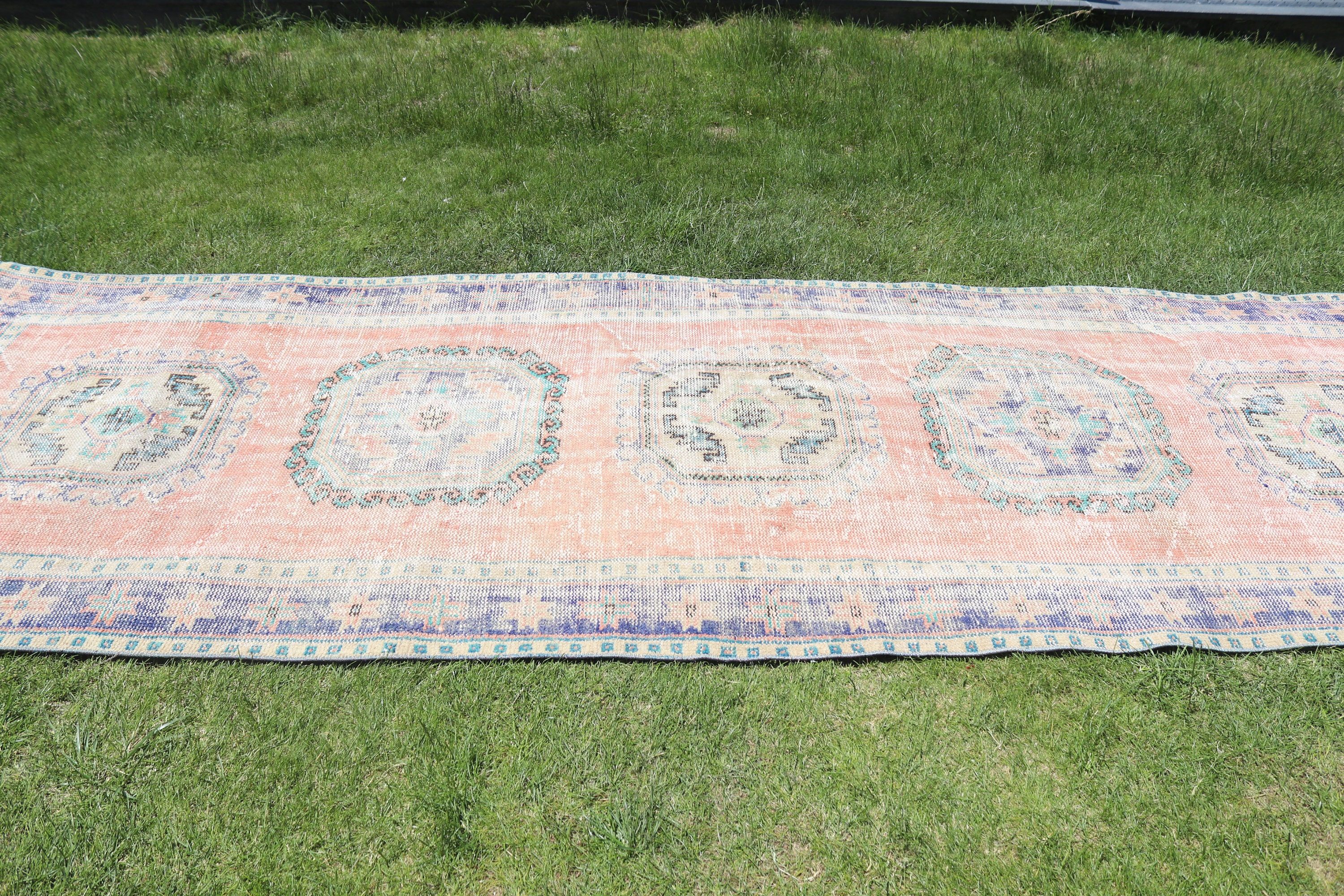 Antika Halılar, Koridor Halıları, Uzun Yolluk Halıları, Pembe Geometrik Halı, Türk Halıları, Geometrik Halılar, Vintage Halı, 4.2x12.1 ft Yolluk Halıları