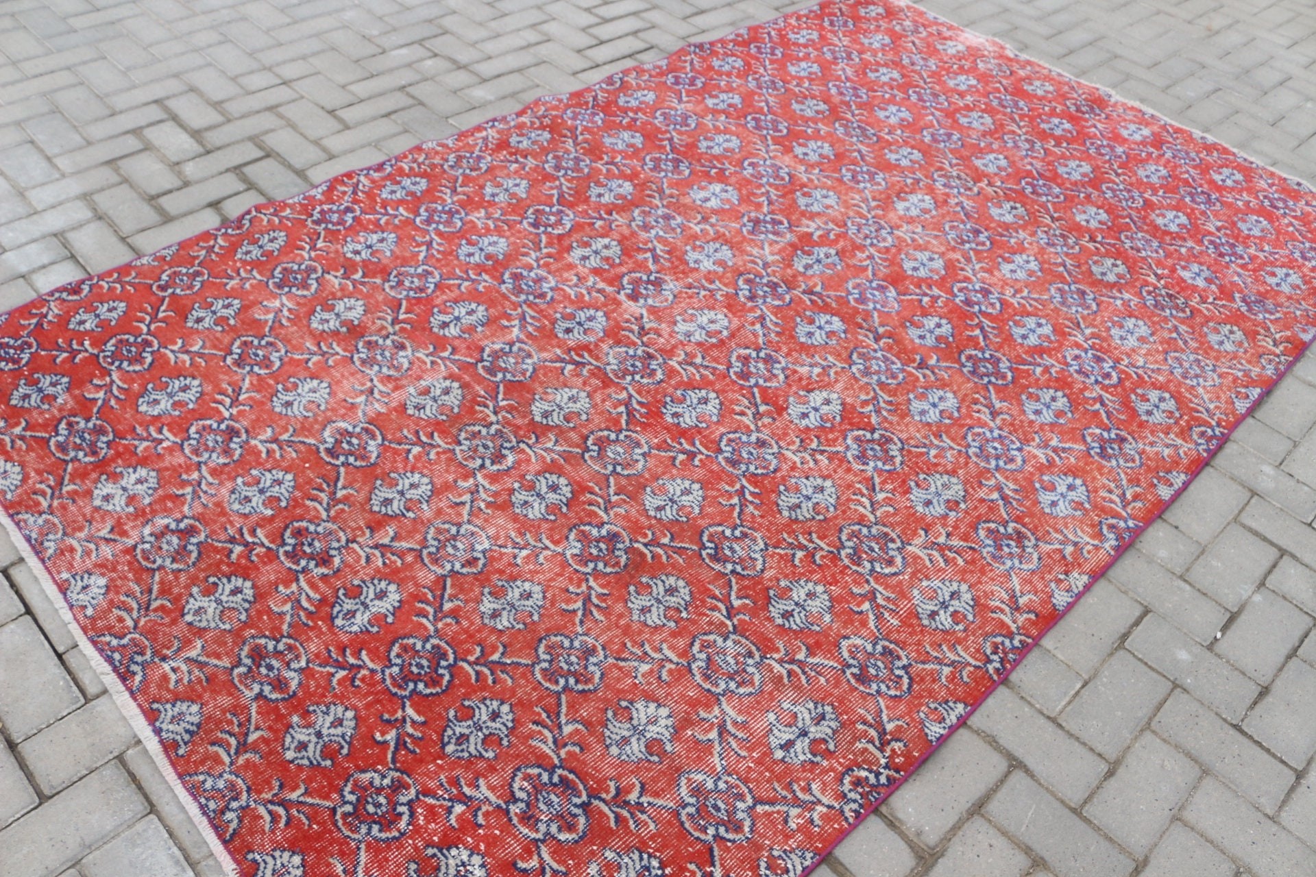 Ev Dekorasyonu Halısı, Soluk Halılar, Salon Halısı, 5.7x9.6 ft Büyük Halı, Kırmızı Anadolu Halıları, Türk Halısı, Oryantal Halı, Vintage Halı, Oturma Odası Halısı