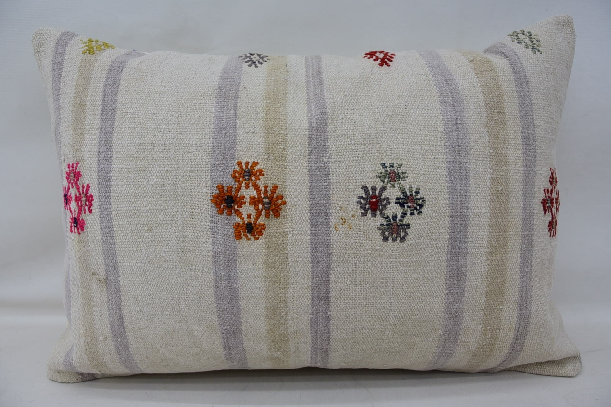 Cotton Pillow, Pattern Throw Pillow, Handmade Kilim Cushion, Kilim Cushion Sham, Vintage Kilim Throw Pillow, 16"x24" Beige Pillow Case