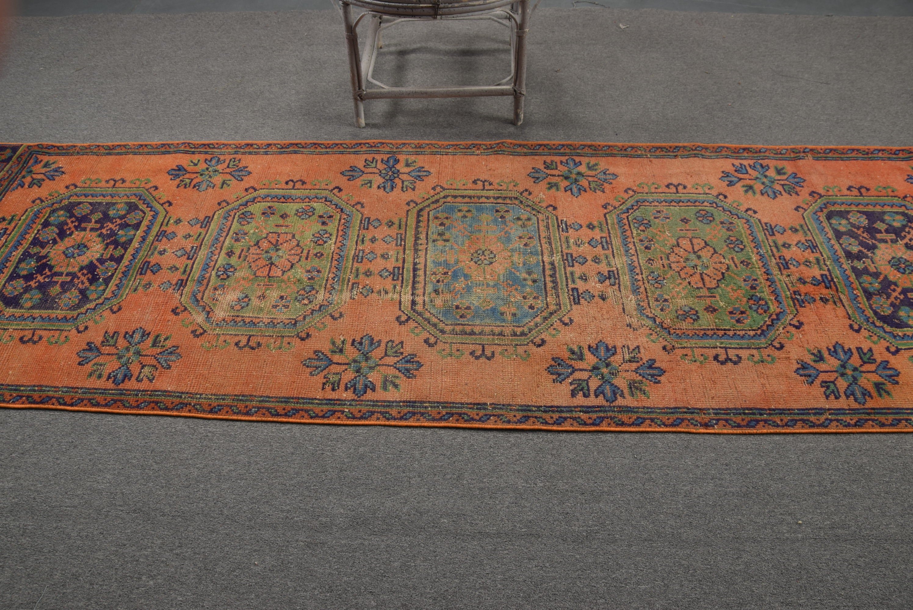 Vintage Halı, Turuncu Oushak Halı, Etnik Halı, Yer Halısı, Mutfak Halıları, Koridor Halısı, Fas Halısı, 3.1x10.1 ft Runner Halısı, Türk Halıları