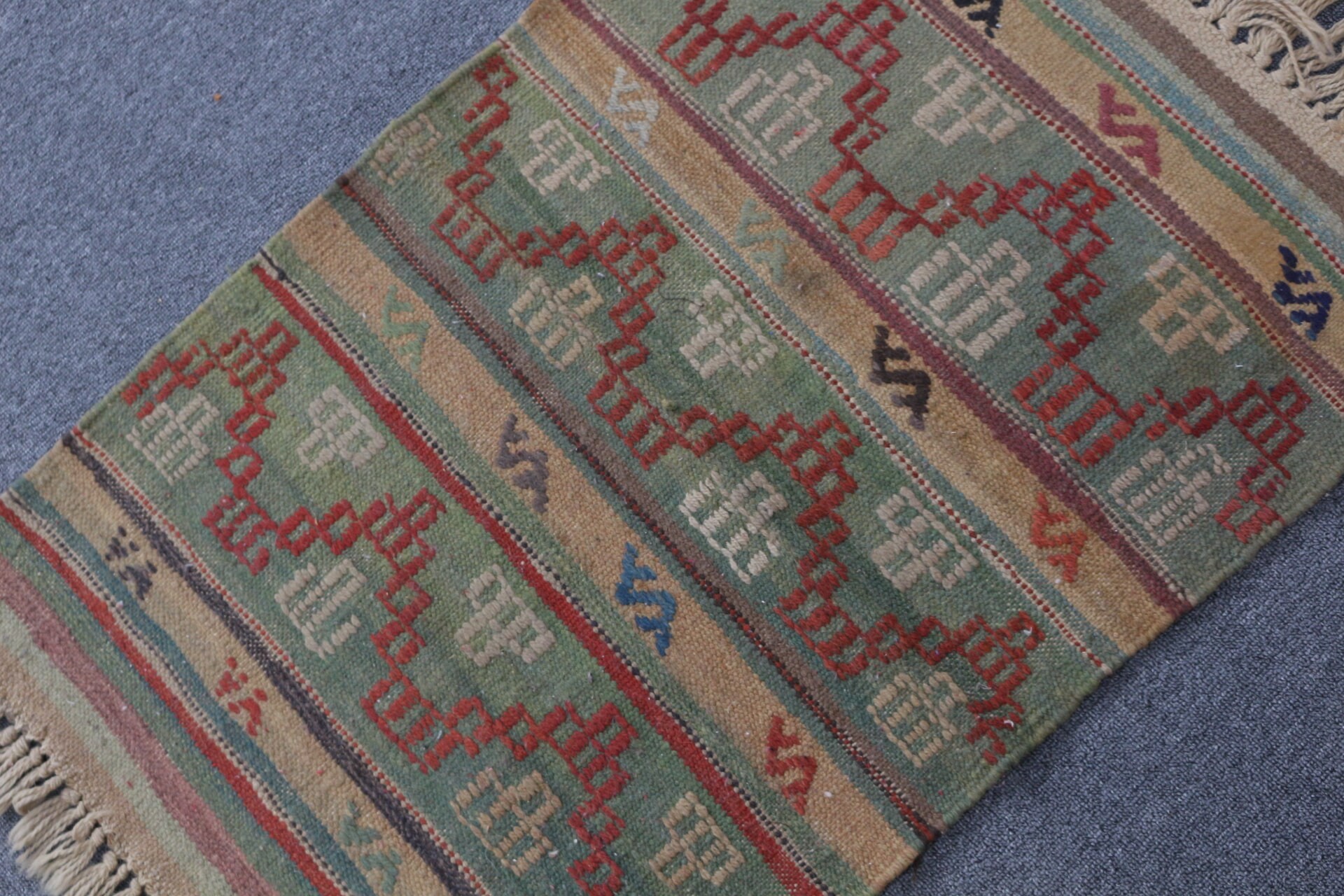 Banyo Halıları, Banyo Halısı, Paspas Halısı, 2x2.9 ft Küçük Halı, Yün Halısı, Türk Halısı, Yeşil Ev Dekor Halısı, Vintage Halı, Kilim, Ev Dekor Halısı