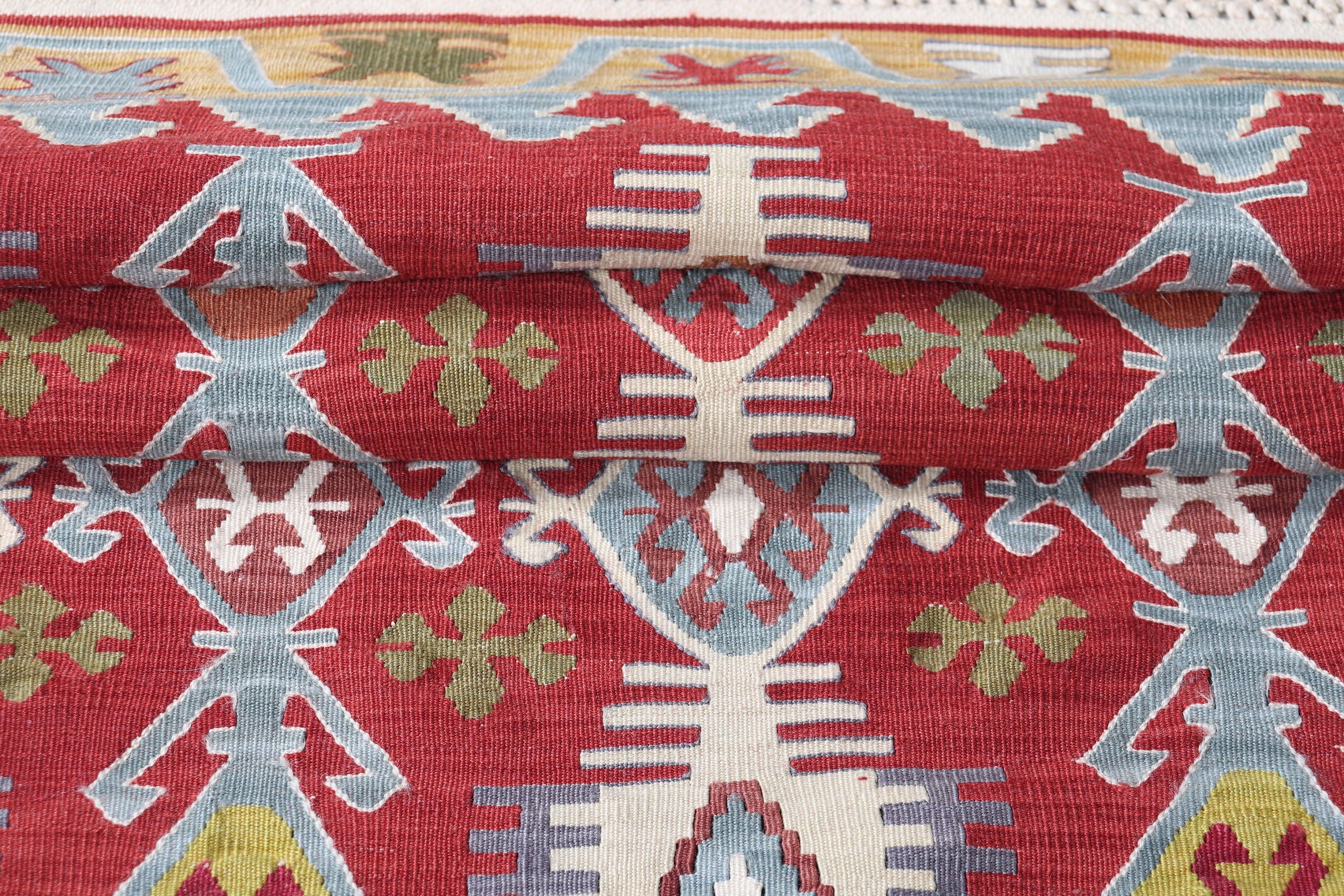 Nursery Rug, Kilim, Vintage Rugs, Red  4x5.8 ft Accent Rugs, Muted Rugs, Turkish Rugs, Anatolian Rug, Bedroom Rugs, Floor Rug