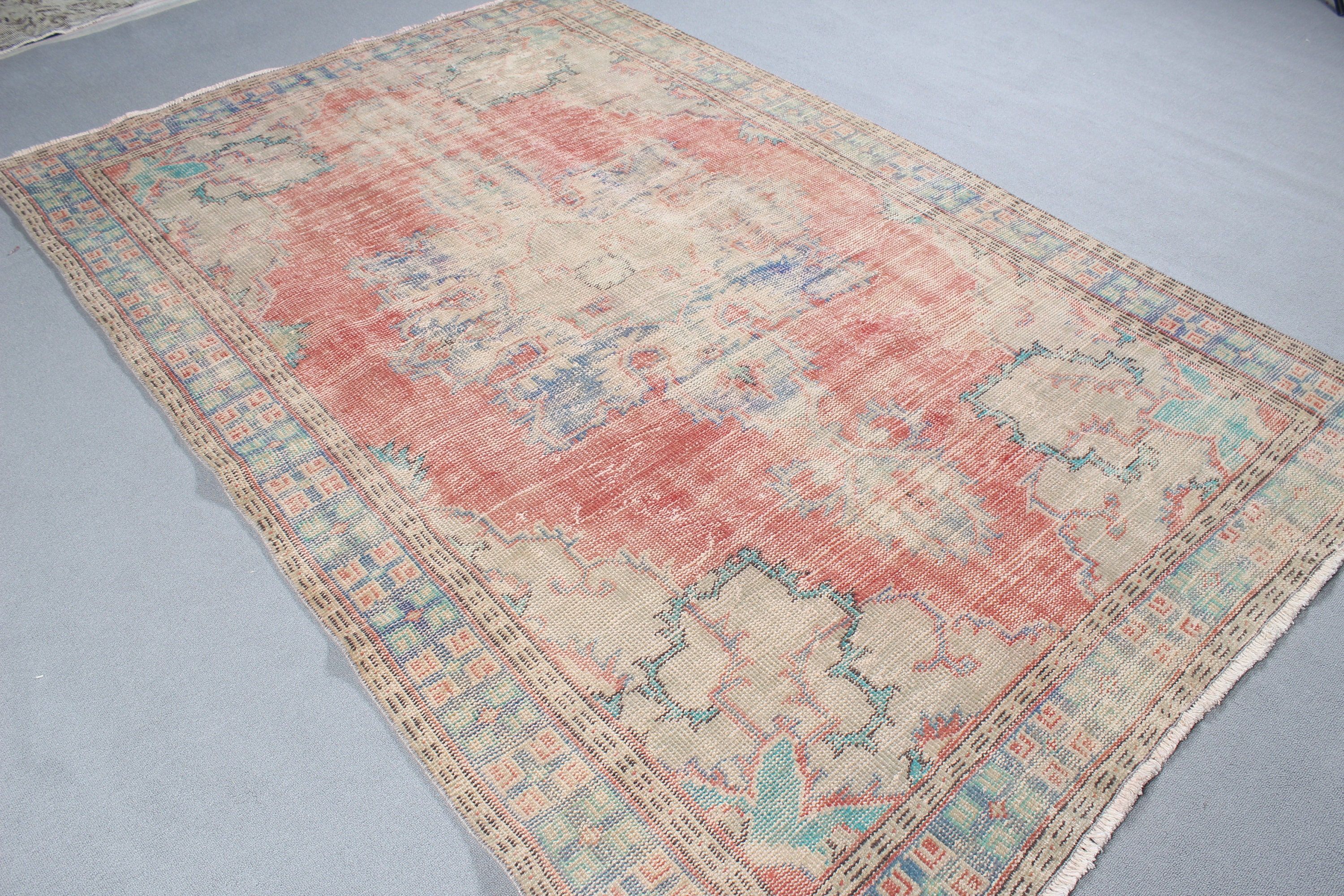 Aesthetic Rugs, Vintage Rugs, Boho Rugs, Large Oushak Rugs, Turkish Rugs, Red  5.7x8.6 ft Large Rugs, Oushak Rug, Bedroom Rugs