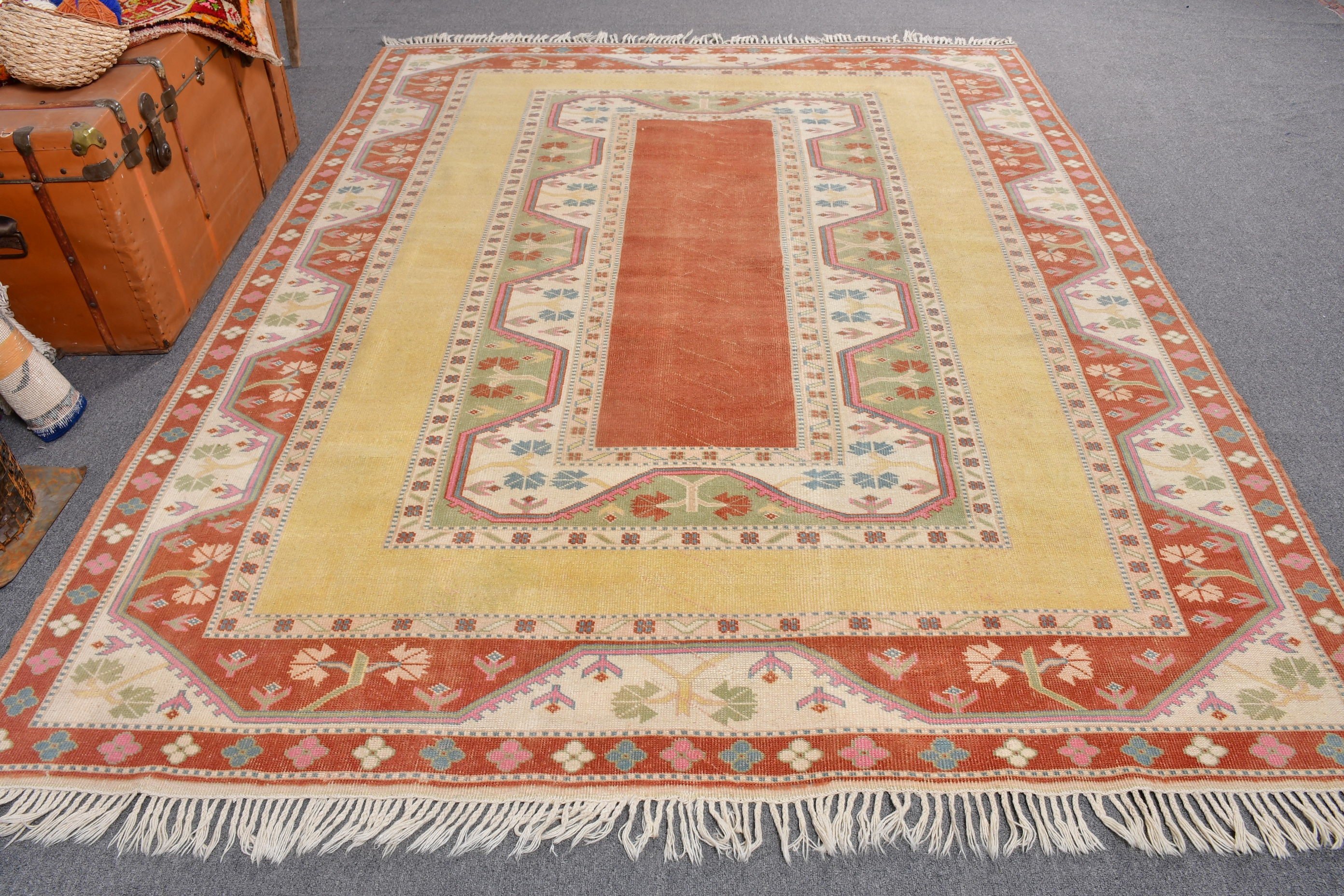 6.9x9 ft Büyük Halılar, Organik Halılar, Vintage Halılar, Türk Halıları, Sarı El Dokuma Halılar, Kilim, Mutfak Halıları, Oturma Odası Halıları