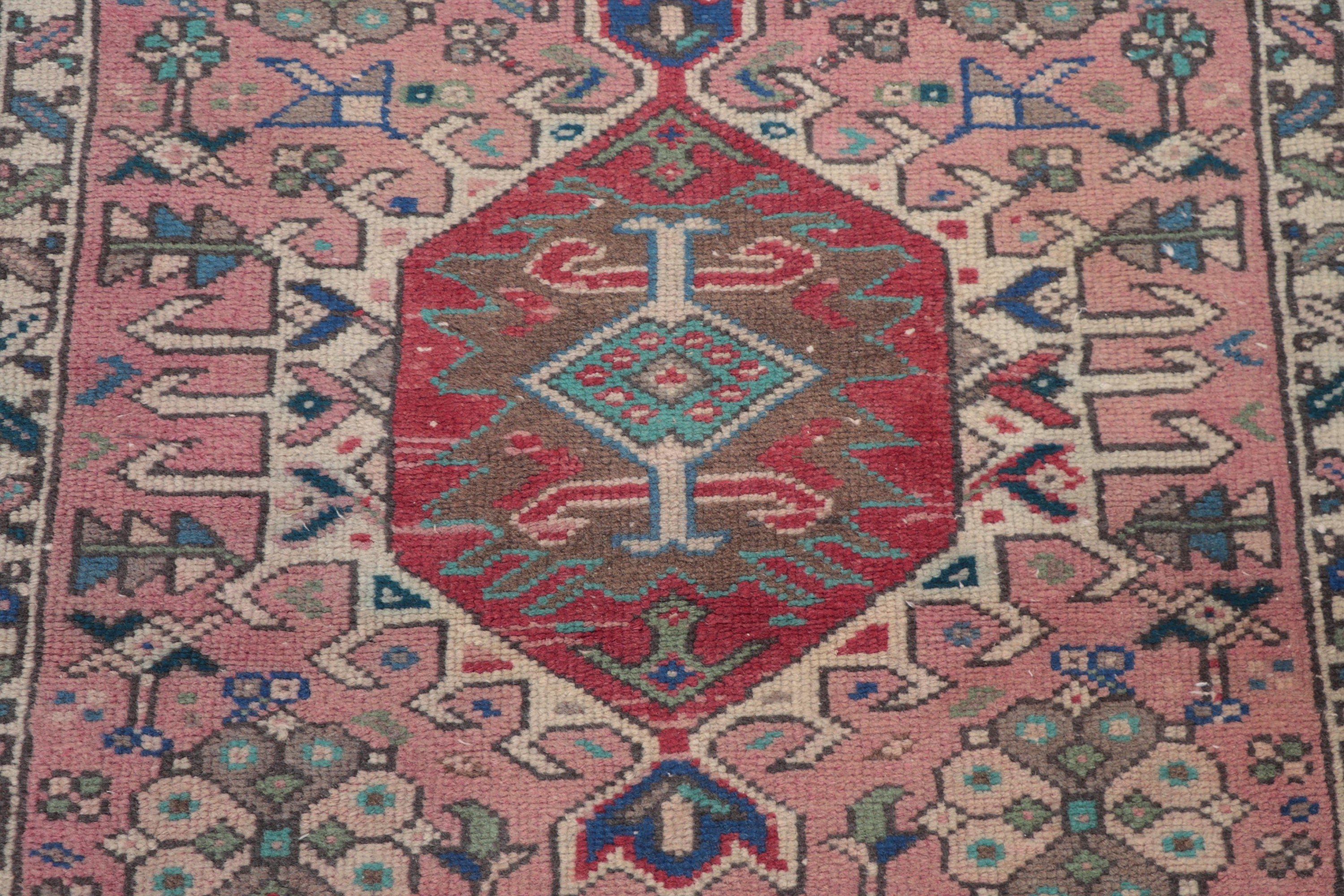 Pembe Antika Halı, Yer Halıları, Türk Halısı, 2.4x10.7 ft Runner Halıları, Vintage Runner Halısı, Açıklama Halıları, Vintage Halı, Beni Ourain Runner Halısı