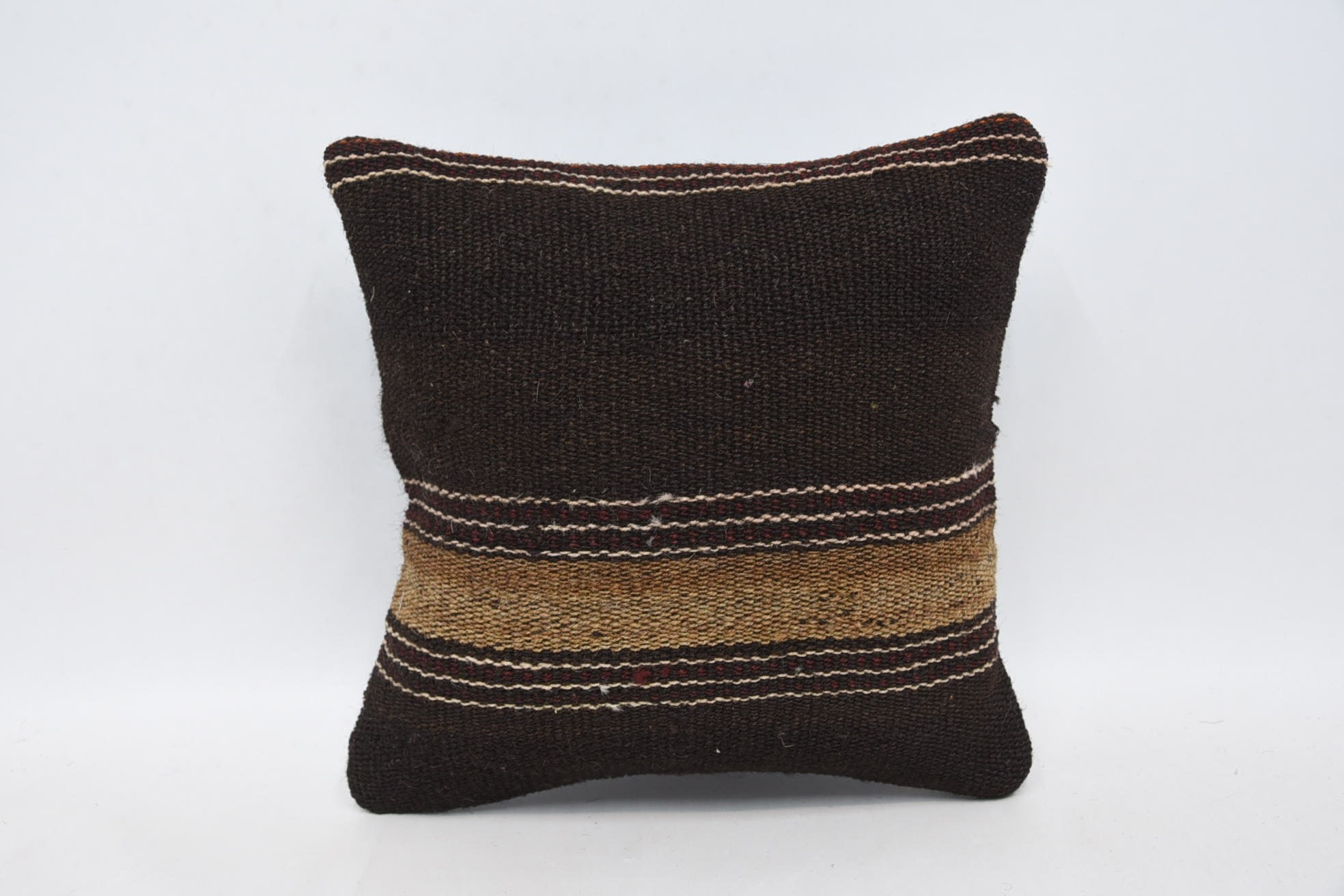 Home Decor Pillow, 12"x12" Brown Pillow Sham, Interior Designer Pillow, Handmade Kilim Cushion, Garden Cushion Case