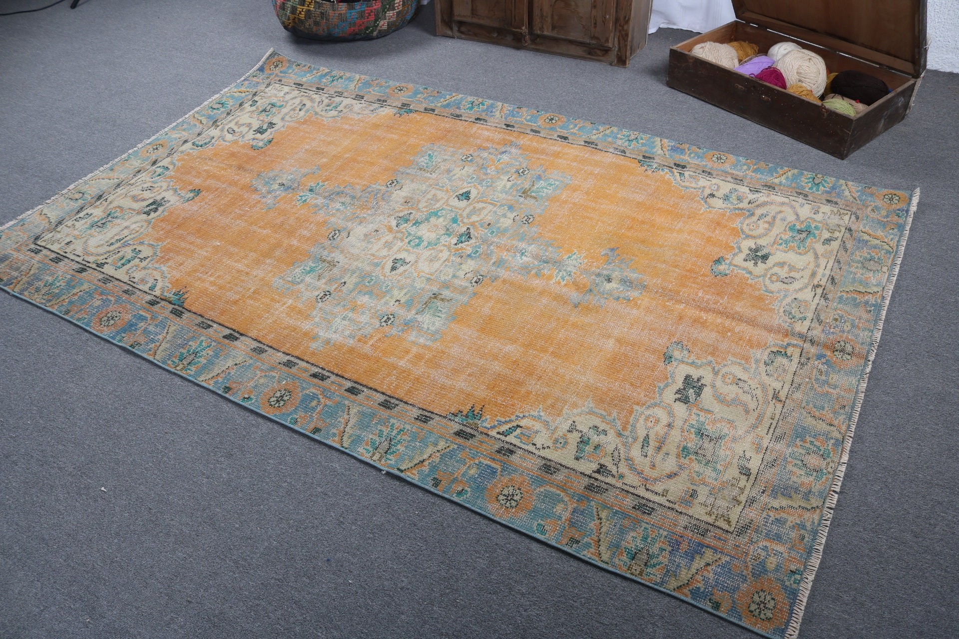 Turkish Rugs, Boho Rug, Salon Rug, Large Oushak Rugs, Neutral Rug, Vintage Rug, 5.1x8.1 ft Large Rugs, Home Decor Rug, Orange Oriental Rug