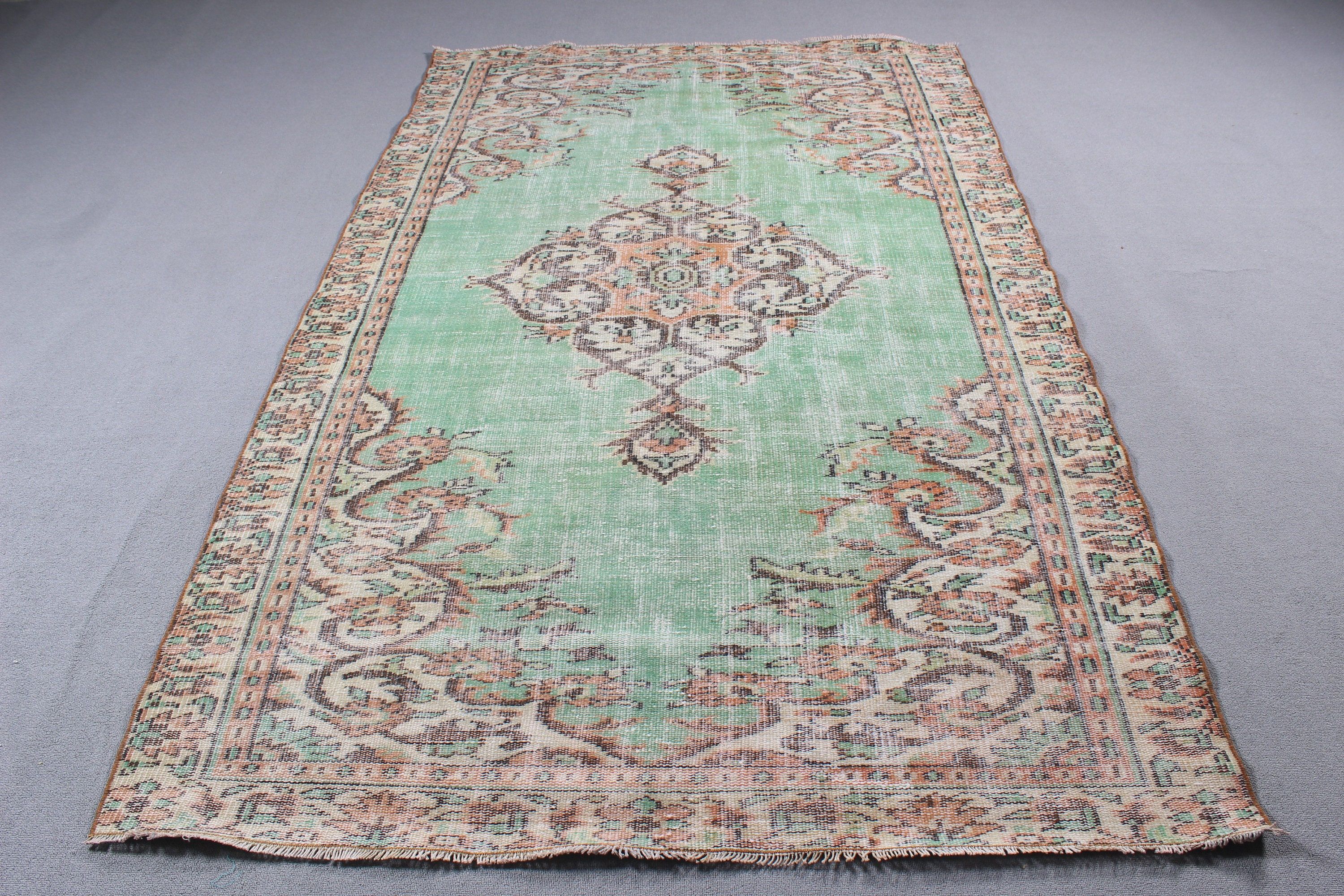 Anadolu Halısı, Vintage Halılar, Yeşil Oryantal Halılar, Türk Halısı, Nötr Halı, Büyük Boho Halıları, 5.3x8.6 ft Büyük Halılar, Oturma Odası Halıları