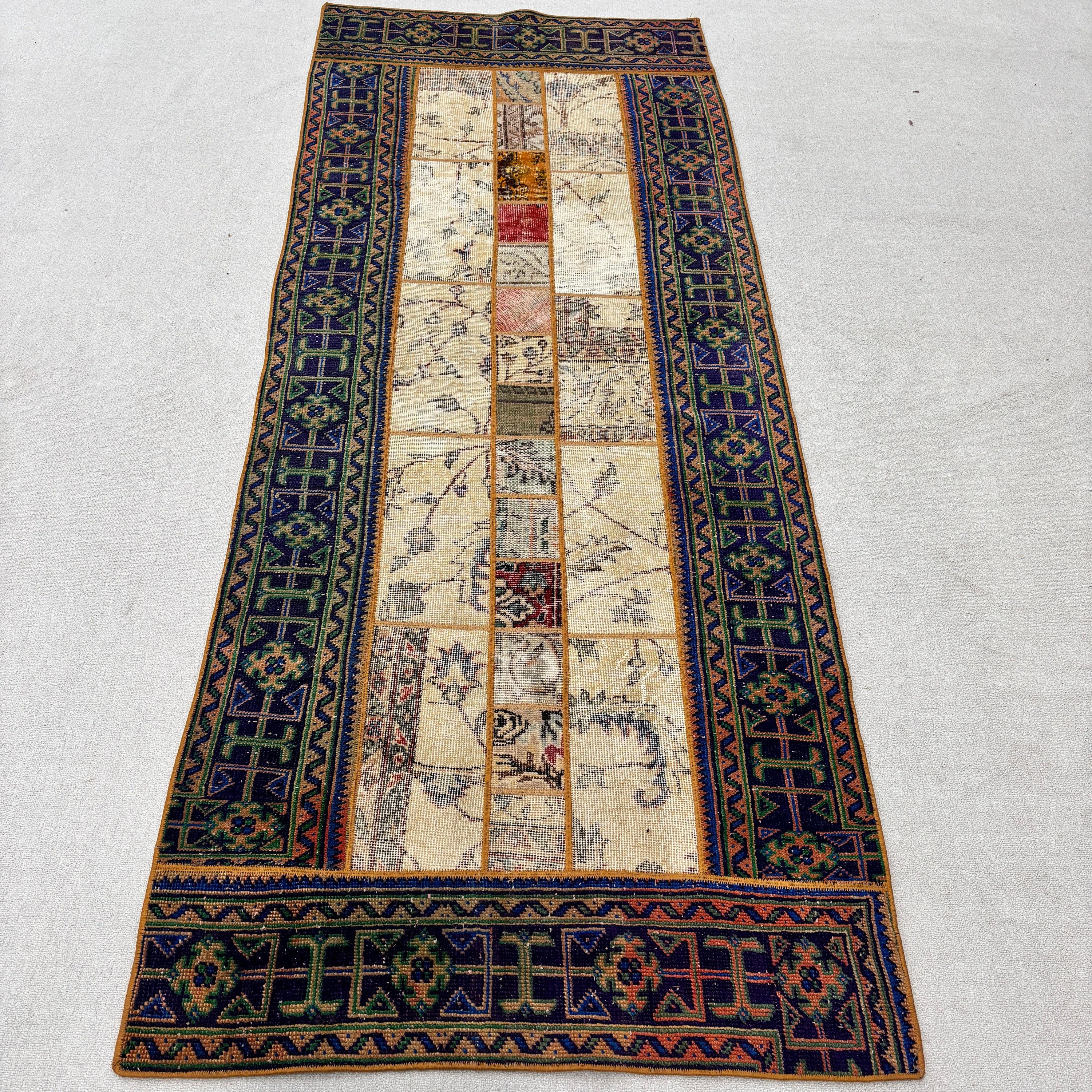 Vintage Halı, Türk Halıları, Mutfak Halıları, 3,5x8,9 ft Yolluk Halıları, Koridor Halıları, Bej Boho Halısı, Düz Dokuma Halıları, Ev Dekorasyonu Halıları