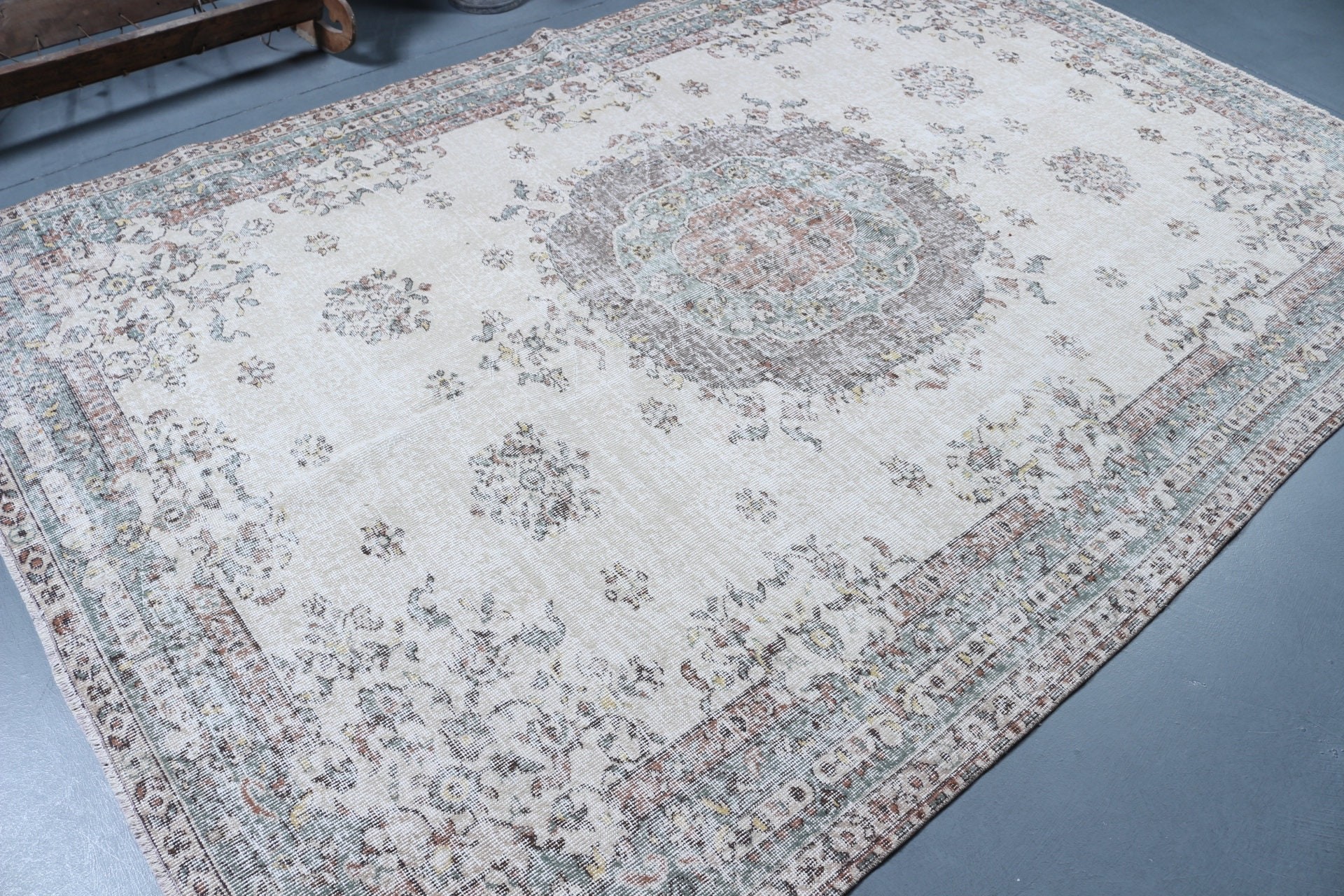 Vintage Rug, Turkish Rug, Dining Room Rug, Oriental Rugs, Oushak Rugs, Bedroom Rug, Beige Floor Rug, Eclectic Rug, 6.4x9.9 ft Large Rug