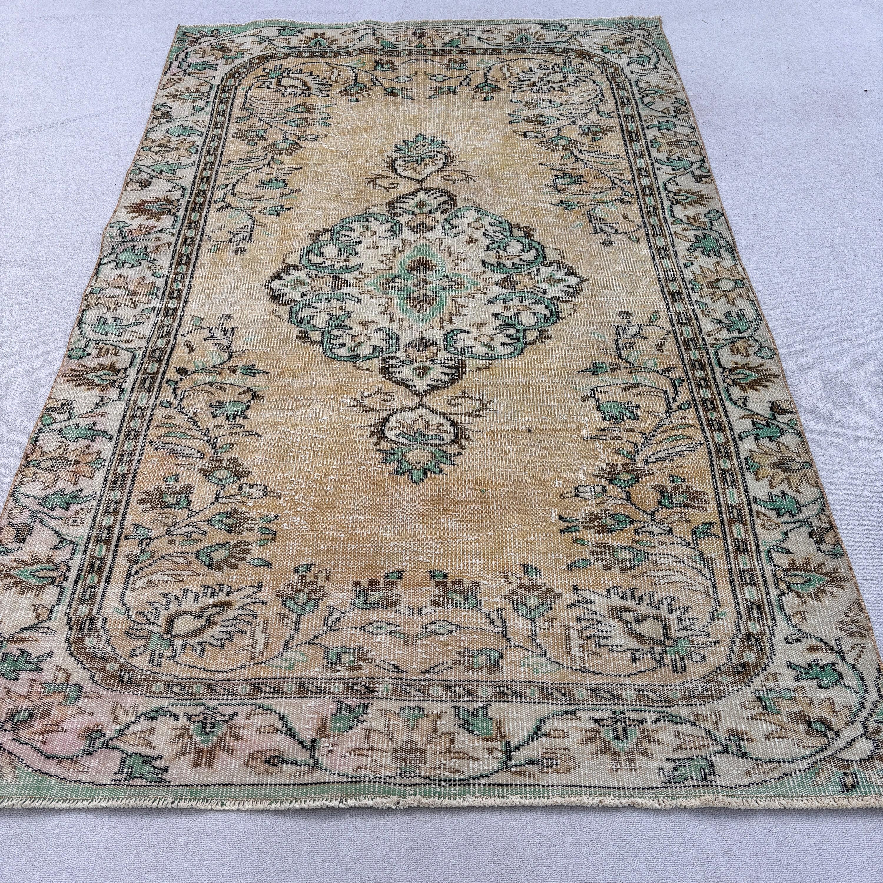 Vintage Halı, Sarı Lüks Halılar, 5.3x8.4 ft Büyük Halı, Yemek Odası Halıları, Oturma Odası Halıları, Lüks Halılar, Türk Halısı