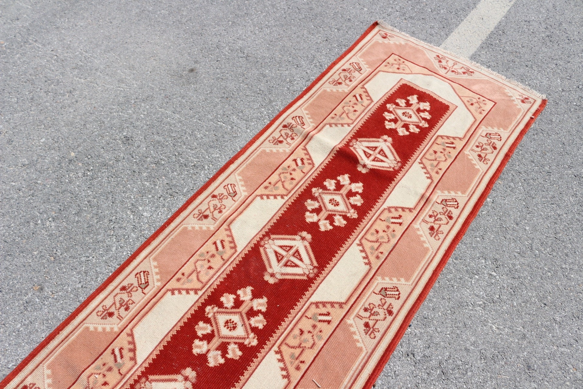 Rugs for Corridor, Vintage Rug, Red Antique Rug, Kitchen Rug, Turkish Rug, Muted Rug, Oriental Rug, 2.6x13 ft Runner Rug