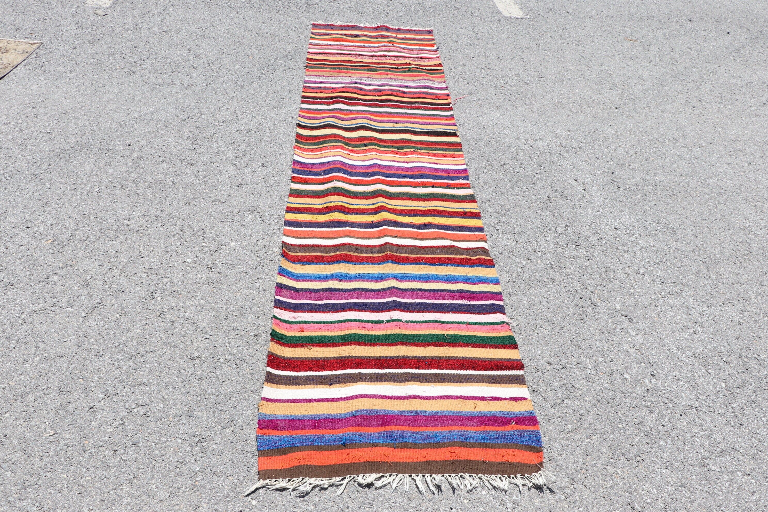 Kilim, Wool Rug, Rugs for Kitchen, Hallway Rug, Floor Rugs, Vintage Rugs, Rainbow Floor Rug, Turkish Rug, Aztec Rug, 2.3x9.2 ft Runner Rugs