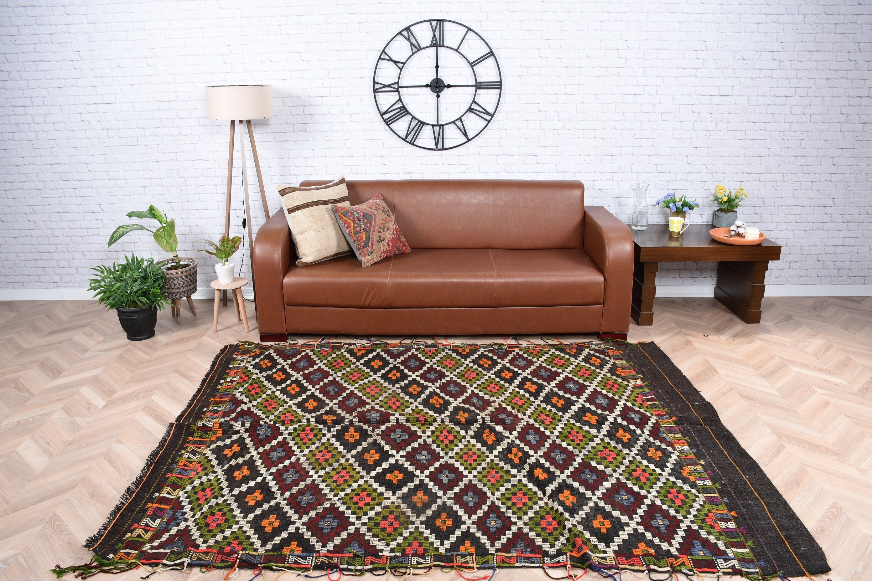 Kilim, Yemek Odası Halıları, Vintage Halı, Anadolu Halısı, Siyah Soğuk Halılar, Soğuk Halı, Türk Halısı, Göçebe Halısı, 5,7x7,4 ft Büyük Halı, Yatak Odası Halısı