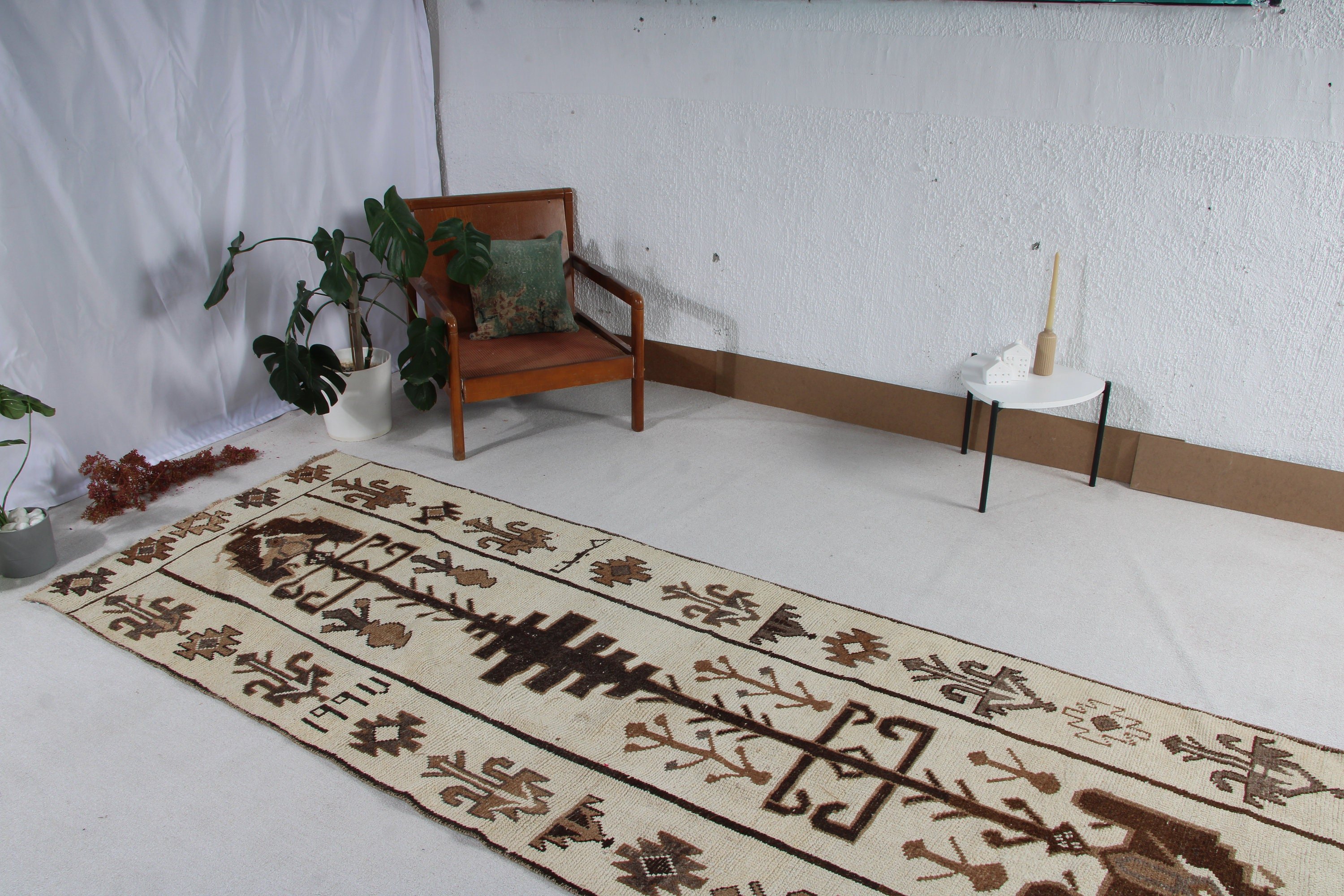 Koridor Halıları, Türk Halısı, Vintage Halılar, Mutfak Halısı, Vintage Runner Halısı, 3.8x10.8 ft Runner Halıları, Kahverengi Yer Halısı, Anadolu Halısı, Boho Halısı