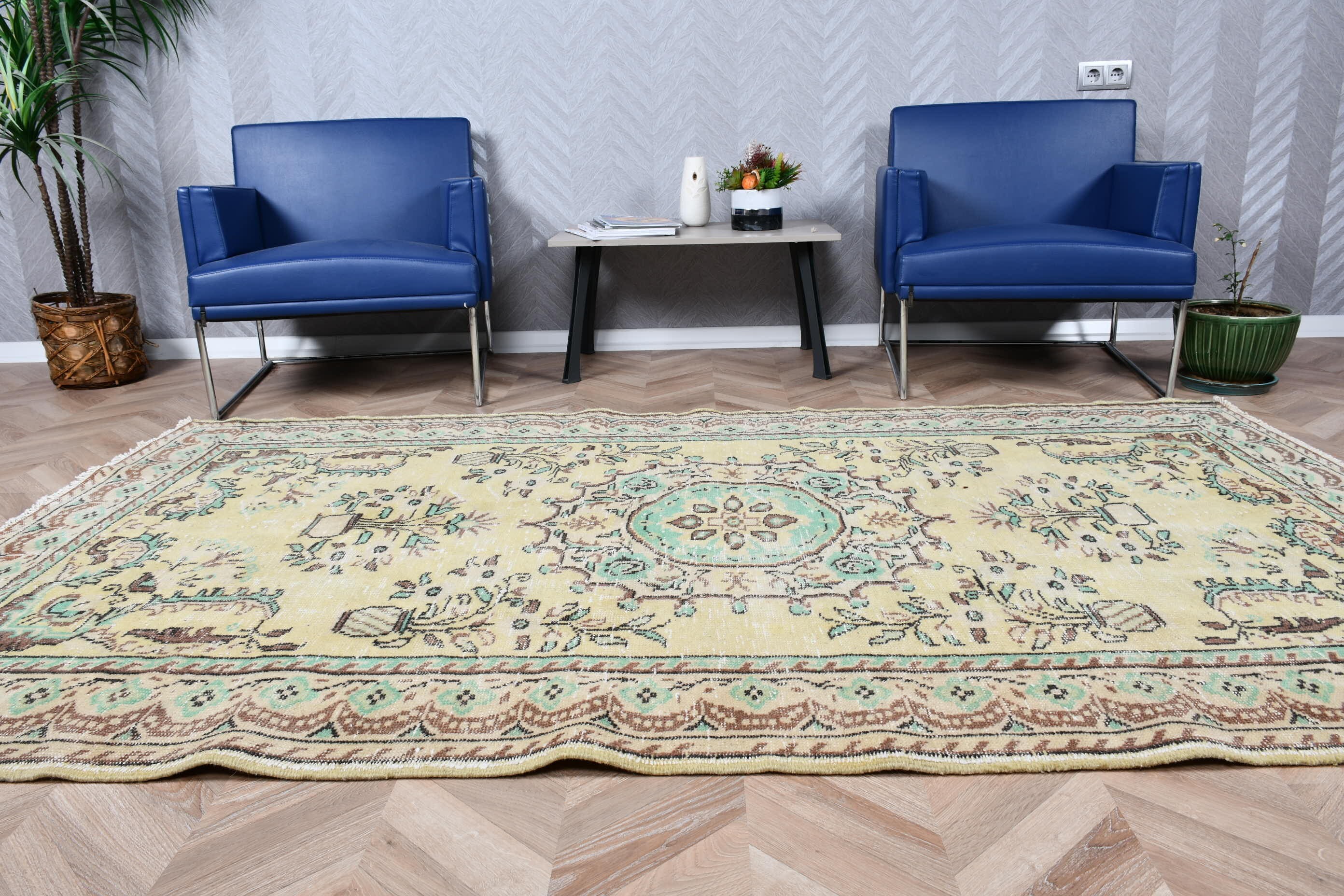 Rugs for Salon, Vintage Rug, Floor Rug, Turkish Rugs, Bedroom Rugs, Kitchen Rug, Green Anatolian Rug, Living Room Rug, 5.1x8.6 ft Large Rug