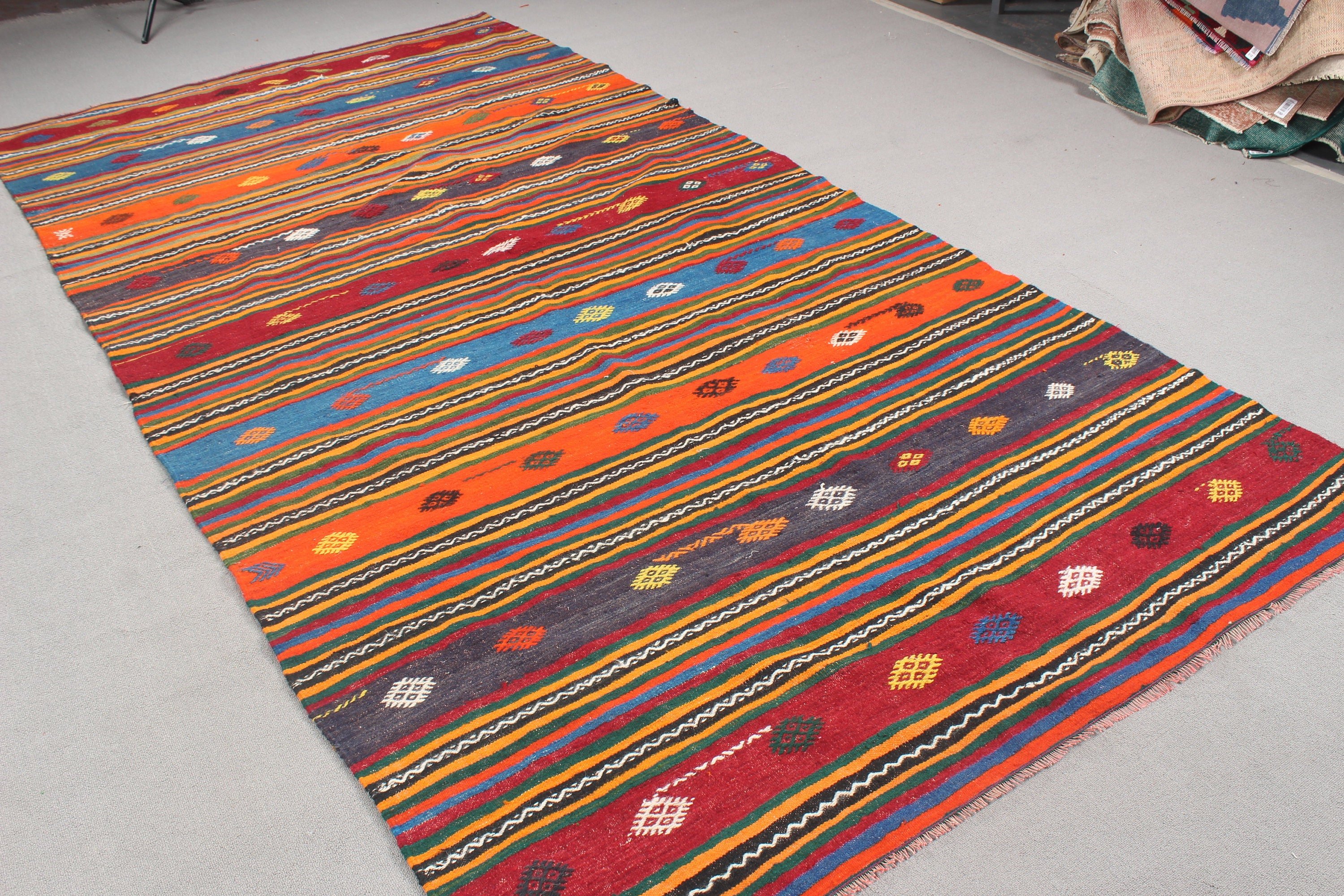 Kilim, Oryantal Halılar, Yemek Odası Halıları, 5,7x10,9 ft Büyük Halılar, Türk Halısı, Yatak Odası Halısı, Turuncu Yer Halıları, Vintage Halı