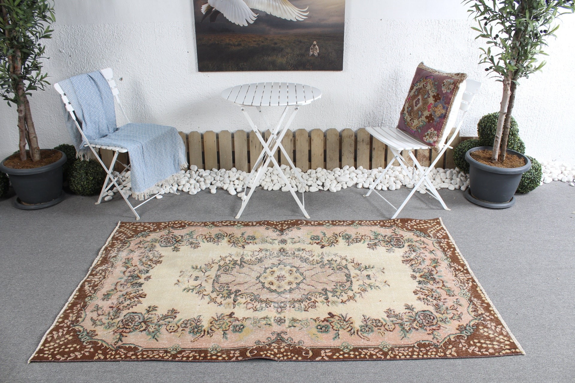 Yatak Odası Halısı, Ev Dekor Halıları, 3,8x6,4 ft Alan Halıları, Türk Halısı, Fas Halıları, Vintage Halı, Bej Oushak Halısı, Oturma Odası Halısı, Dış Mekan Halısı