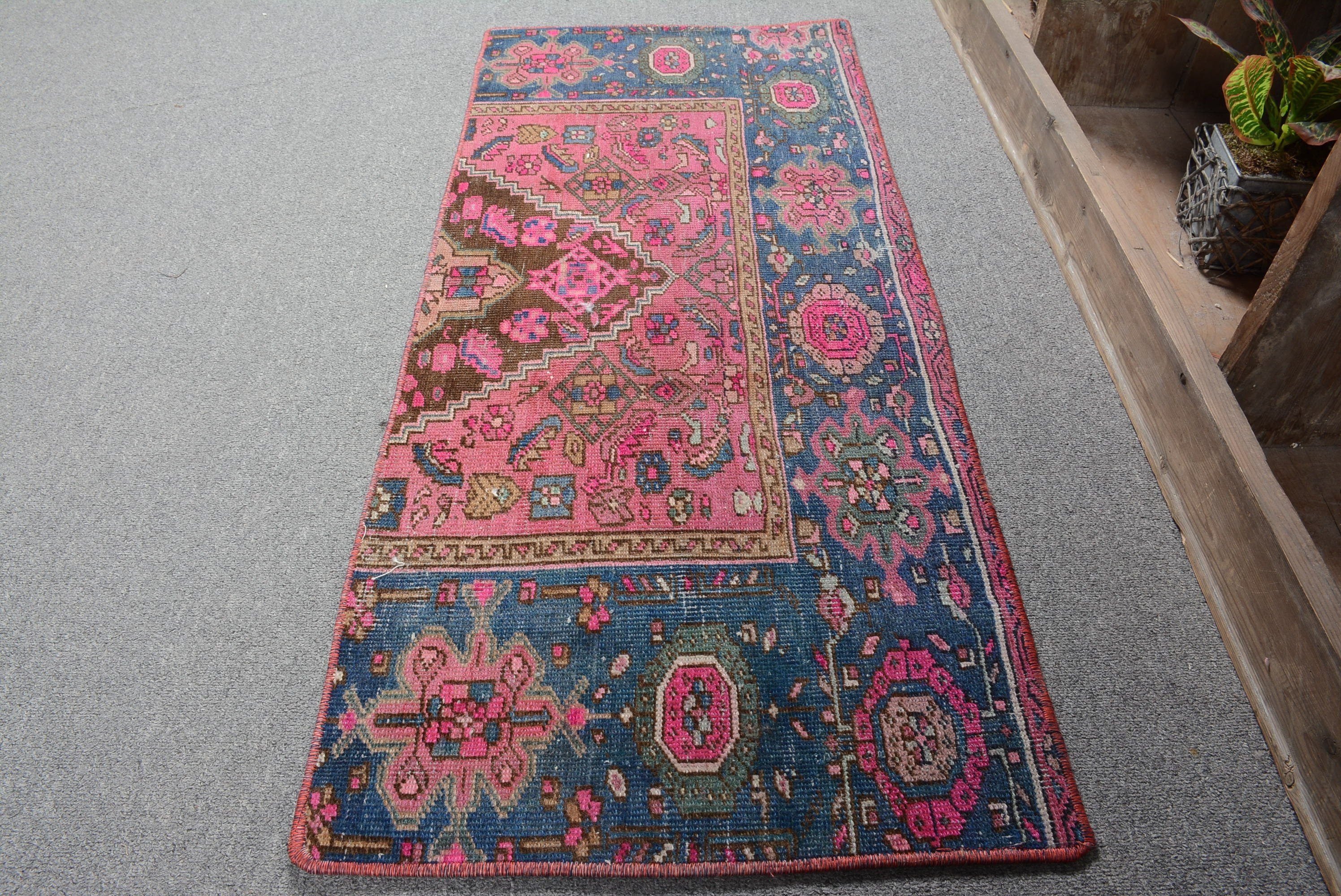 Vintage Rug, Bedroom Rug, Wall Hanging Rug, Car Mat Rug, Oriental Rugs, Pink Antique Rug, Flatweave Rug, Turkish Rugs, 1.6x3.7 ft Small Rug