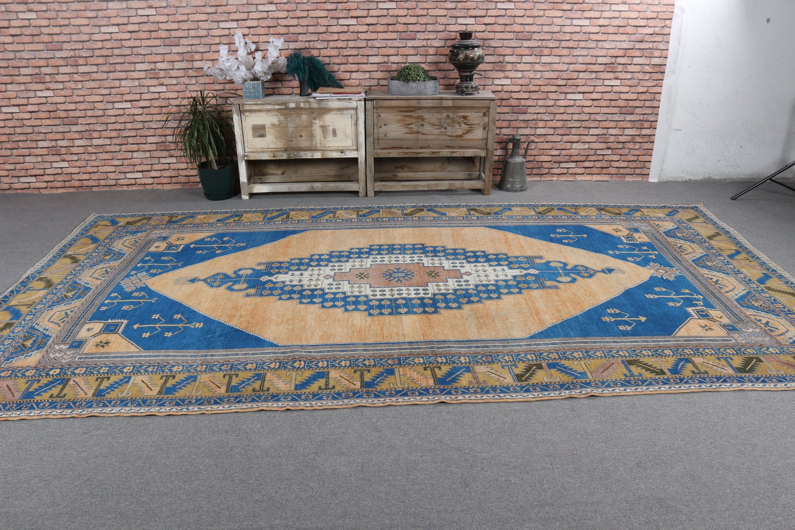 Saloon Rugs, Living Room Rug, 6.6x12.4 ft Oversize Rugs, Neutral Rug, Boho Rug, Blue Oriental Rugs, Floor Rug, Turkish Rug, Vintage Rug