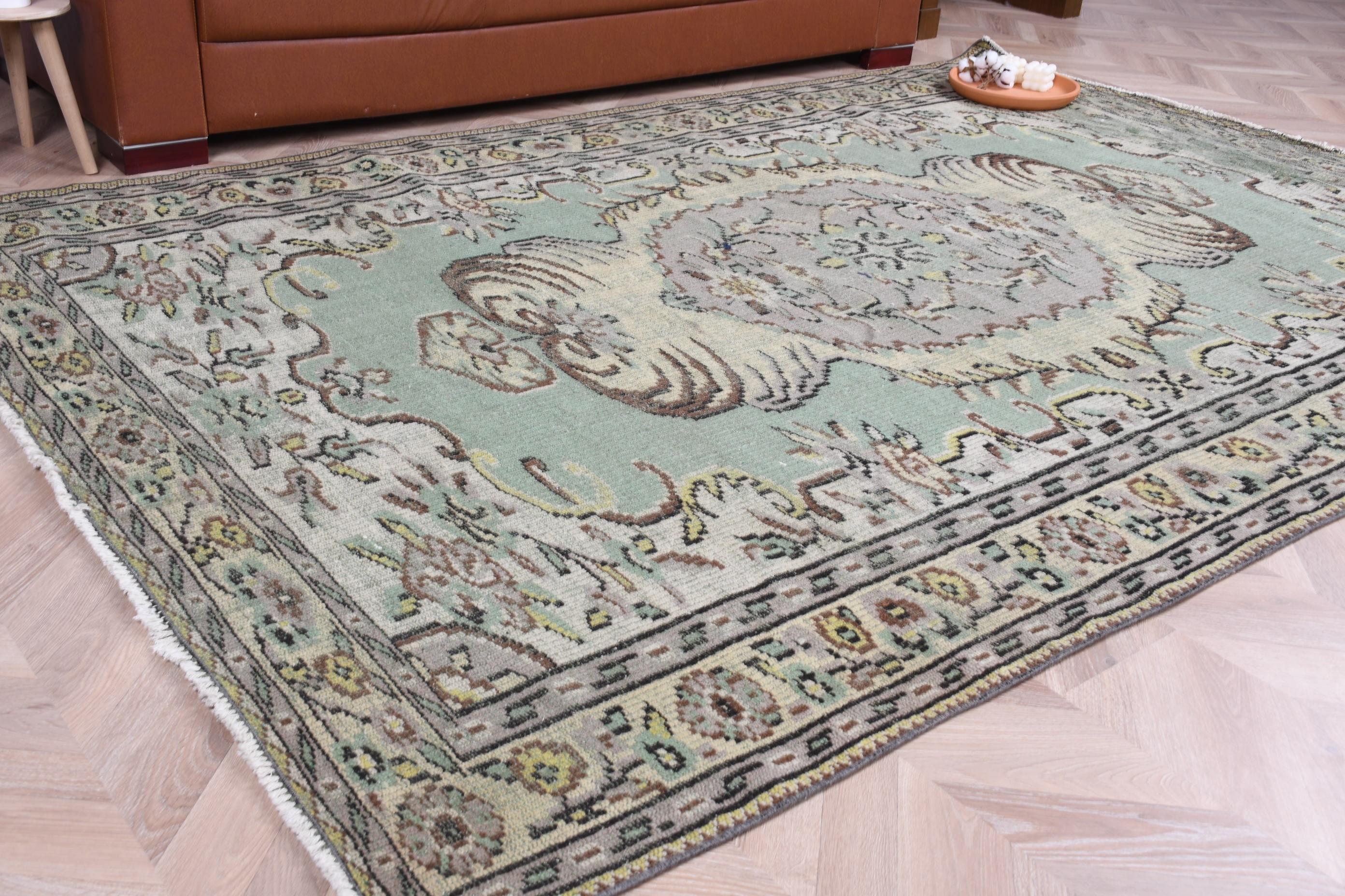 Anatolian Rug, Aesthetic Rug, Antique Rugs, 5.8x8.8 ft Large Rug, Bedroom Rug, Salon Rug, Green Home Decor Rugs, Turkish Rug, Vintage Rugs