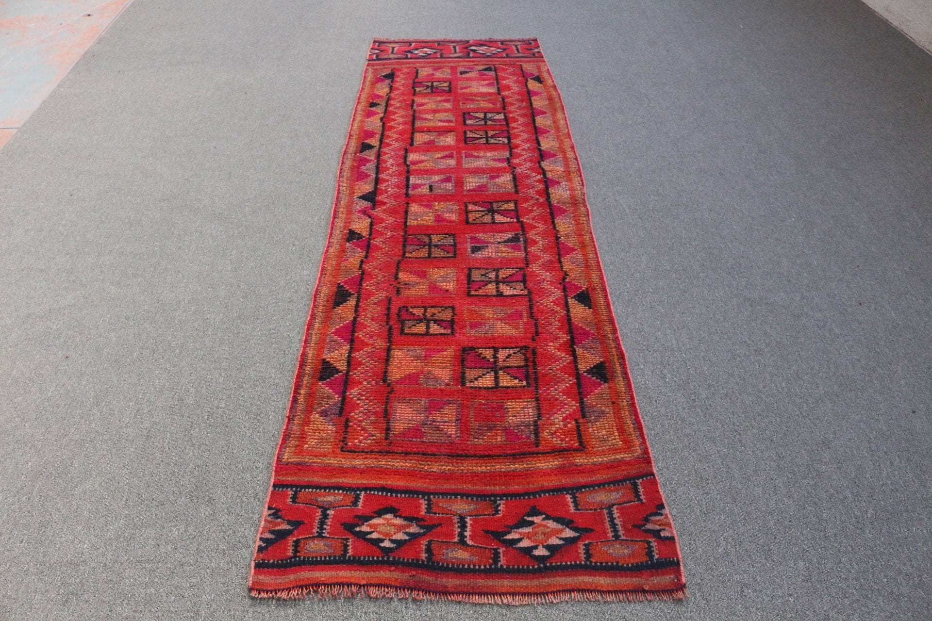 Bohemian Rug, Oushak Rugs, 2.7x9 ft Runner Rugs, Stair Rug, Rugs for Runner, Red Antique Rugs, Turkish Rugs, Bedroom Rug, Vintage Rugs