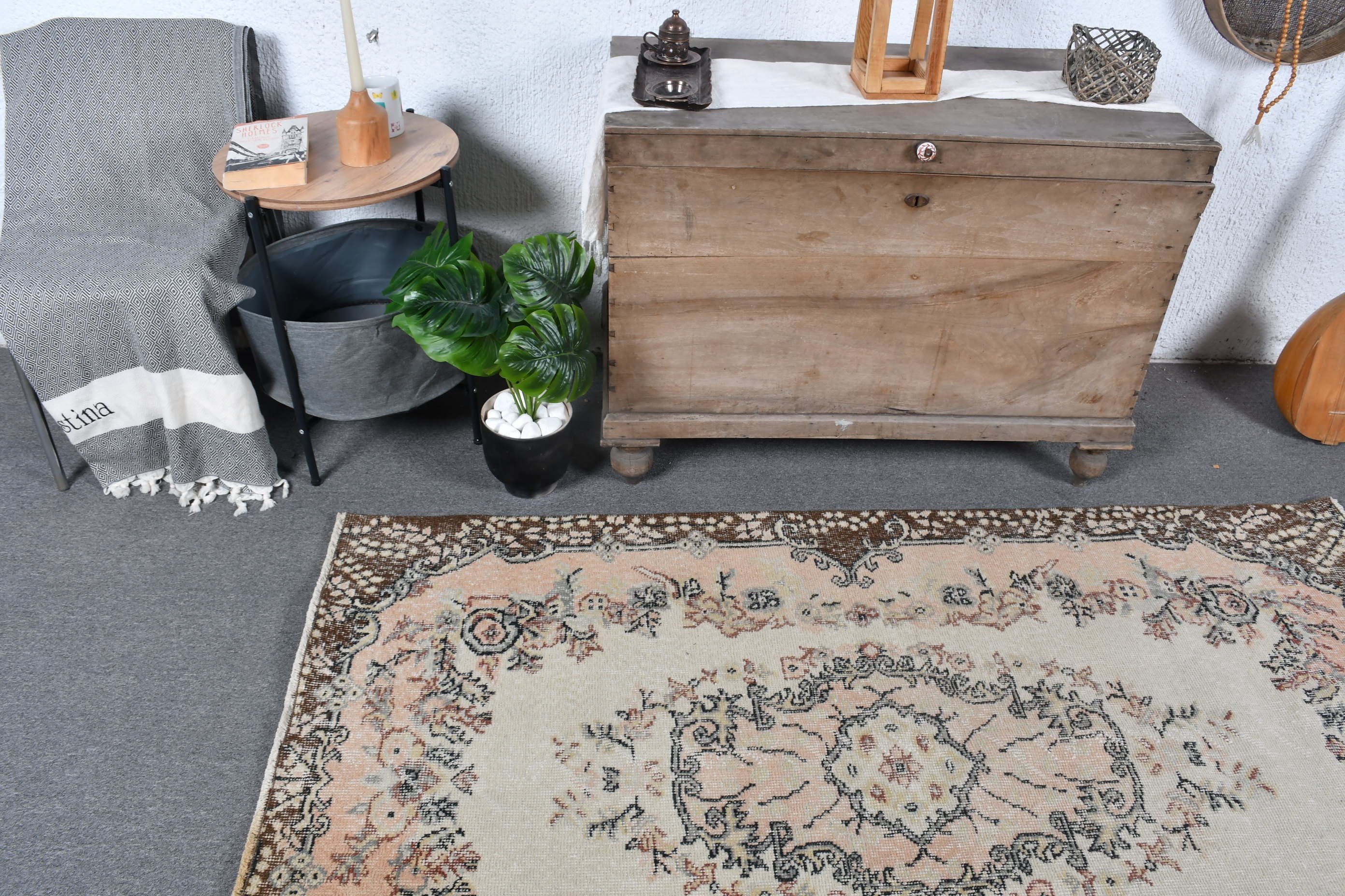 Living Room Rug, Vintage Rug, Home Decor Rugs, Turkish Rugs, Antique Rug, Nursery Rug, Beige  3.8x6.6 ft Area Rug, Floor Rugs