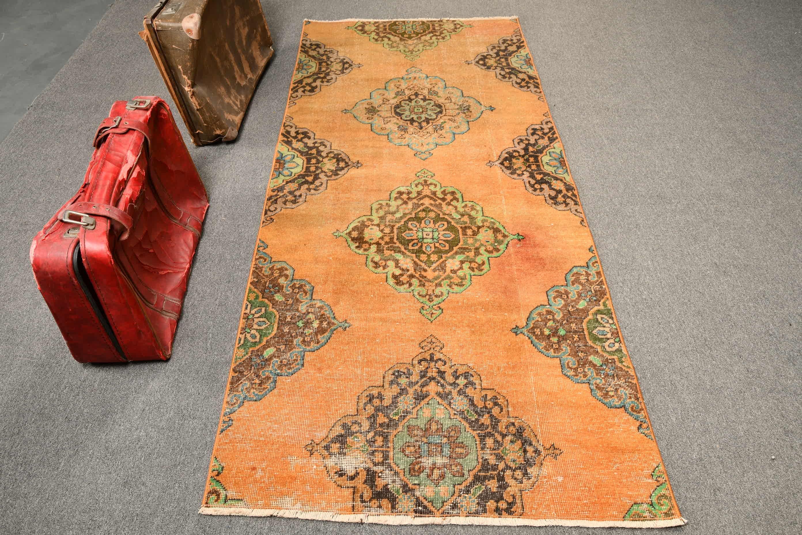 Anatolian Rugs, Rugs for Floor, Bedroom Rugs, Kitchen Rug, Turkish Rug, Floor Rug, Vintage Rug, Orange  3.3x7.6 ft Area Rugs