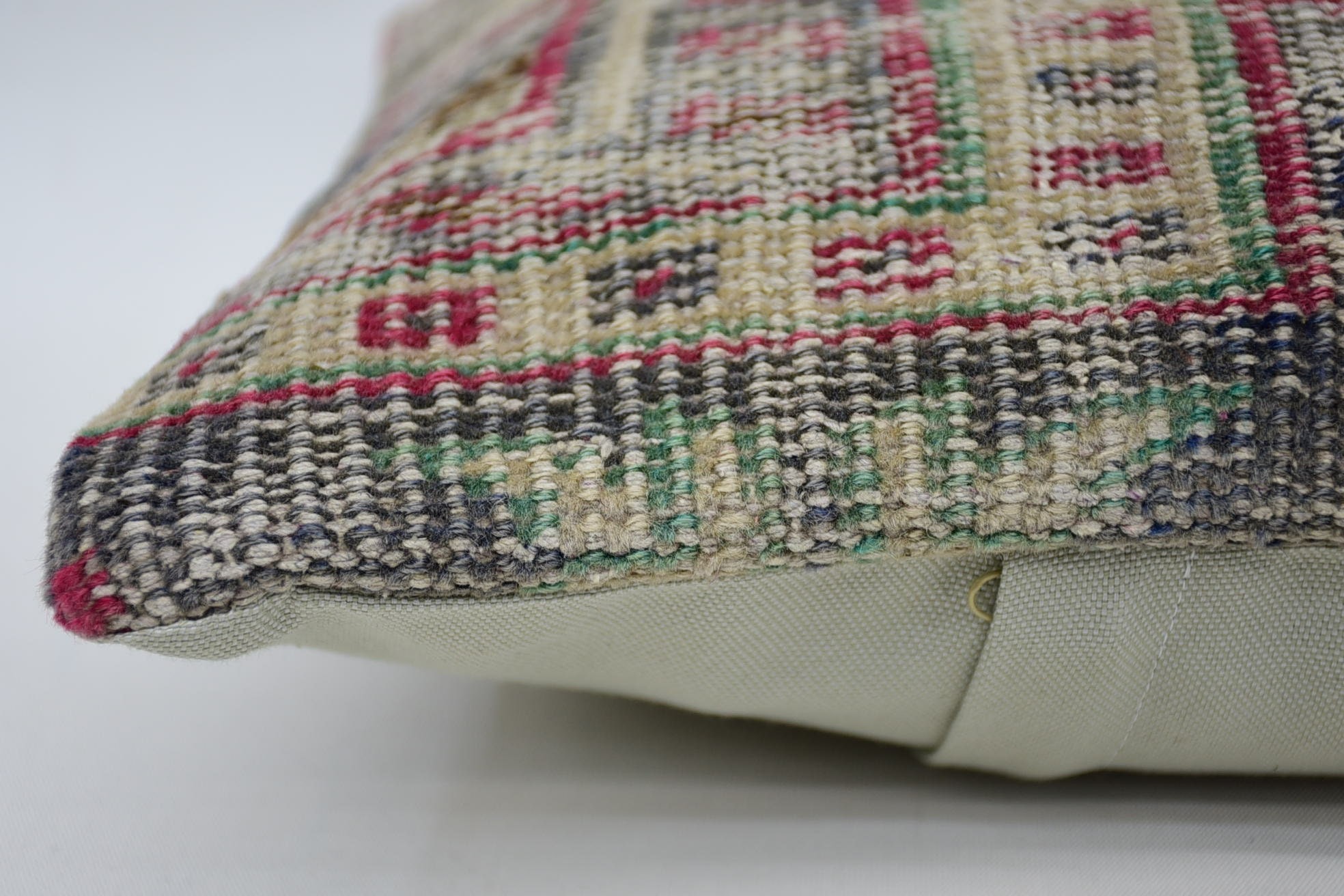 Kilim Cushion Sham, Knitted Pillow Sham, 14"x14" Beige Cushion, Handmade Kilim Cushion, Yoga Cushion Case, Vintage Pillow