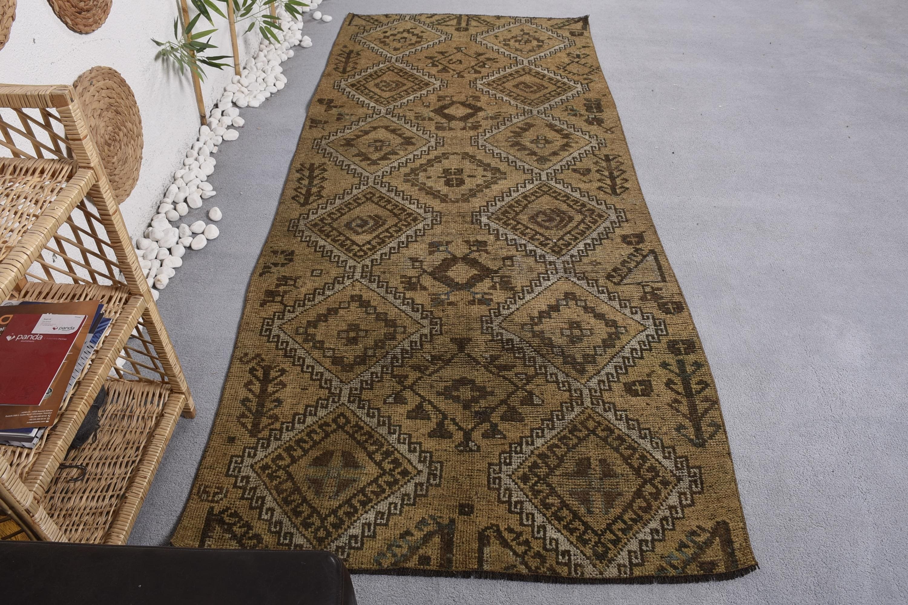 Turkish Rugs, Boho Area Rug, Vintage Area Rugs, Oriental Rug, Cool Rugs, Luxury Rug, 3.7x9.2 ft Area Rugs, Brown Boho Rug, Vintage Rug