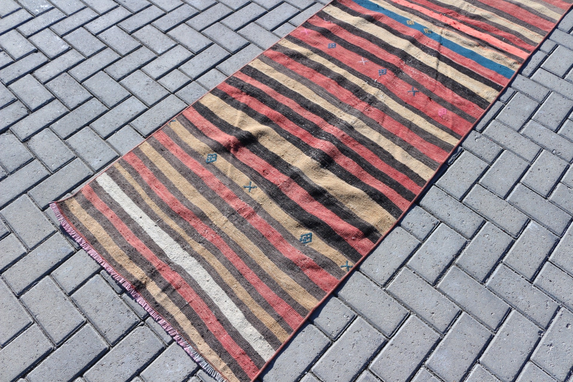 Turkish Rugs, Natural Rug, 2.6x10.4 ft Runner Rug, Corridor Rug, Anatolian Rugs, Kilim, Vintage Rug, Stair Rugs, Black Cool Rug, Floor Rug