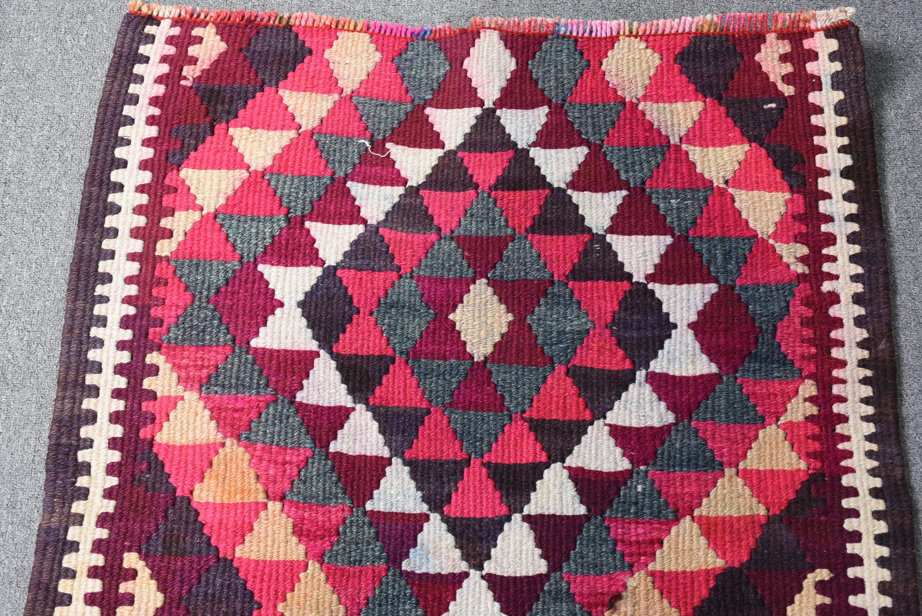 Pink Moroccan Rug, Turkish Rug, 2.4x11.9 ft Runner Rugs, Retro Rugs, Stair Rug, Rugs for Corridor, Vintage Rugs, Wool Rug, Floor Rug