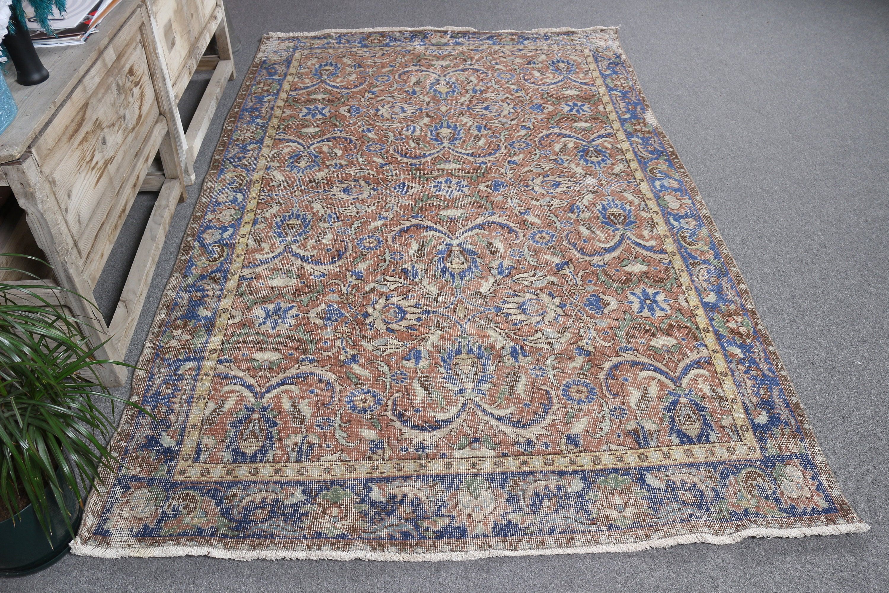 Blue Floor Rug, Antique Rug, 5.1x7.9 ft Large Rugs, Turkish Rug, Pastel Rug, Vintage Rugs, Anatolian Rugs, Bedroom Rug, Dining Room Rug