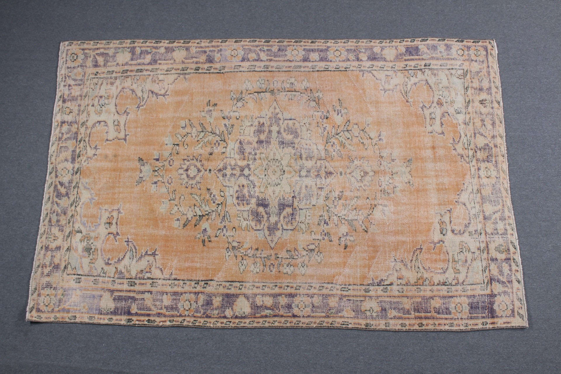 5.8x9.1 ft Büyük Halı, Türk Halısı, Yatak Odası Halıları, Soluk Halı, Oryantal Halı, Turuncu Fas Halısı, Yemek Odası Halıları, Salon Halıları, Vintage Halı