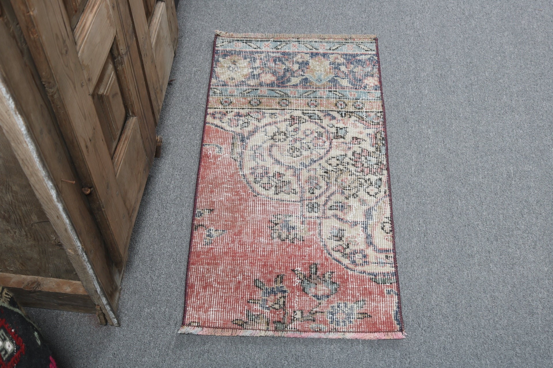 Neutral Rugs, Vintage Rugs, Luxury Rugs, Nursery Rugs, Turkish Rug, Ethnic Rug, 1.5x2.9 ft Small Rugs, Door Mat Rugs, Red Anatolian Rugs