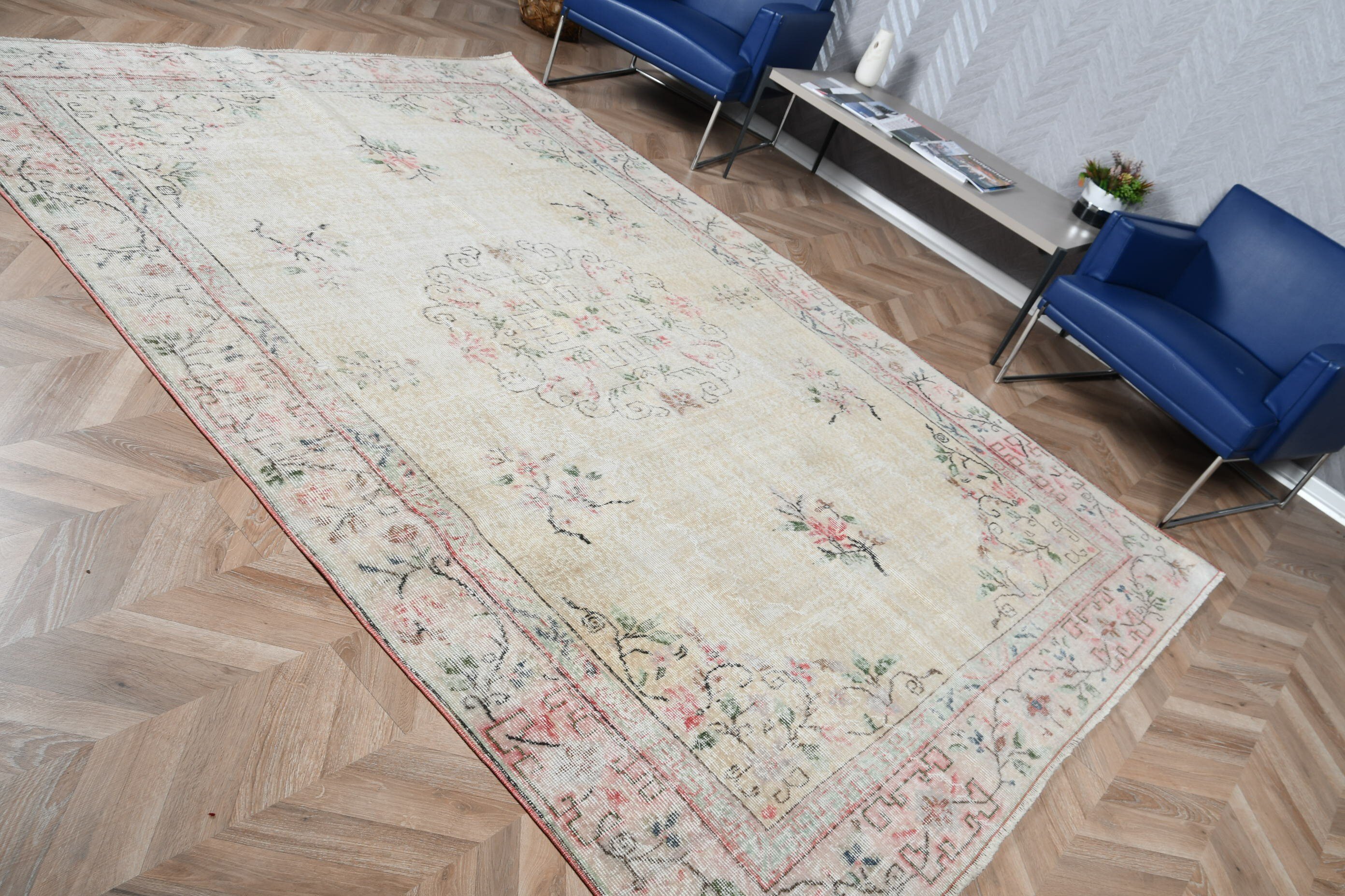 Vintage Rugs, Home Decor Rug, Bedroom Rugs, 6.6x9.7 ft Large Rugs, Kitchen Rug, Beige Home Decor Rug, Living Room Rugs, Turkish Rug