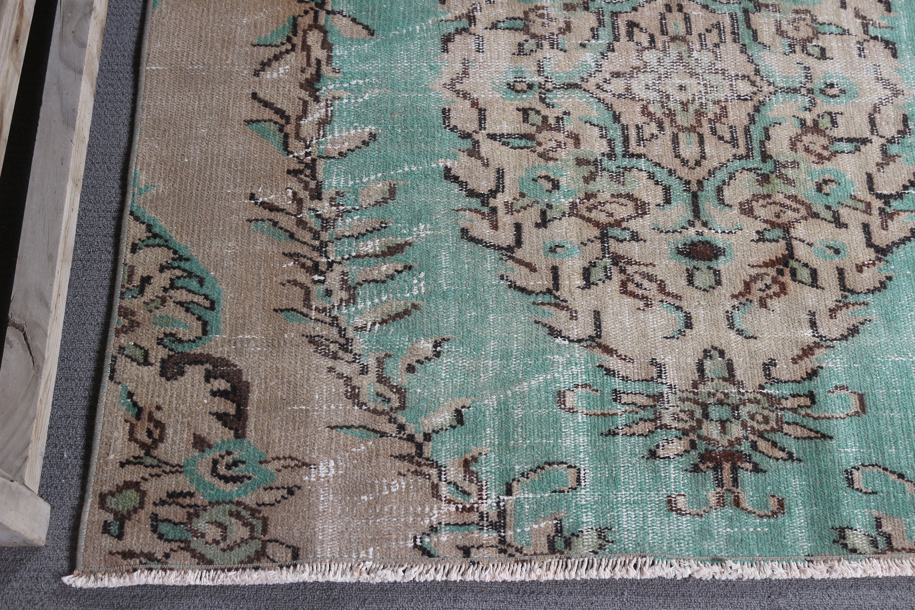 Kahverengi Yün Halı, Oushak Halı, Oturma Odası Halıları, Yemek Odası Halısı, Ev Dekor Halısı, 4.4x5.6 ft Alan Halısı, Türk Halısı, Vintage Halı, Soluk Halılar