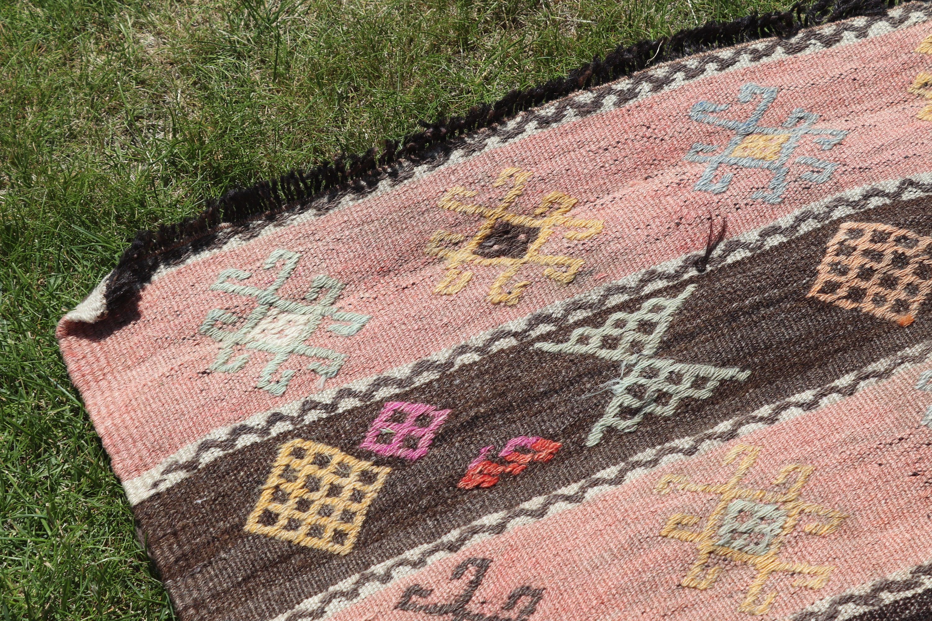 Pembe Mutfak Halıları, Yer Halıları, Türk Halısı, Kilim, Koridor Halısı, Vintage Halılar, Koridor Halıları, Yatak Odası Halıları, 2.6x7.9 ft Yolluk Halıları