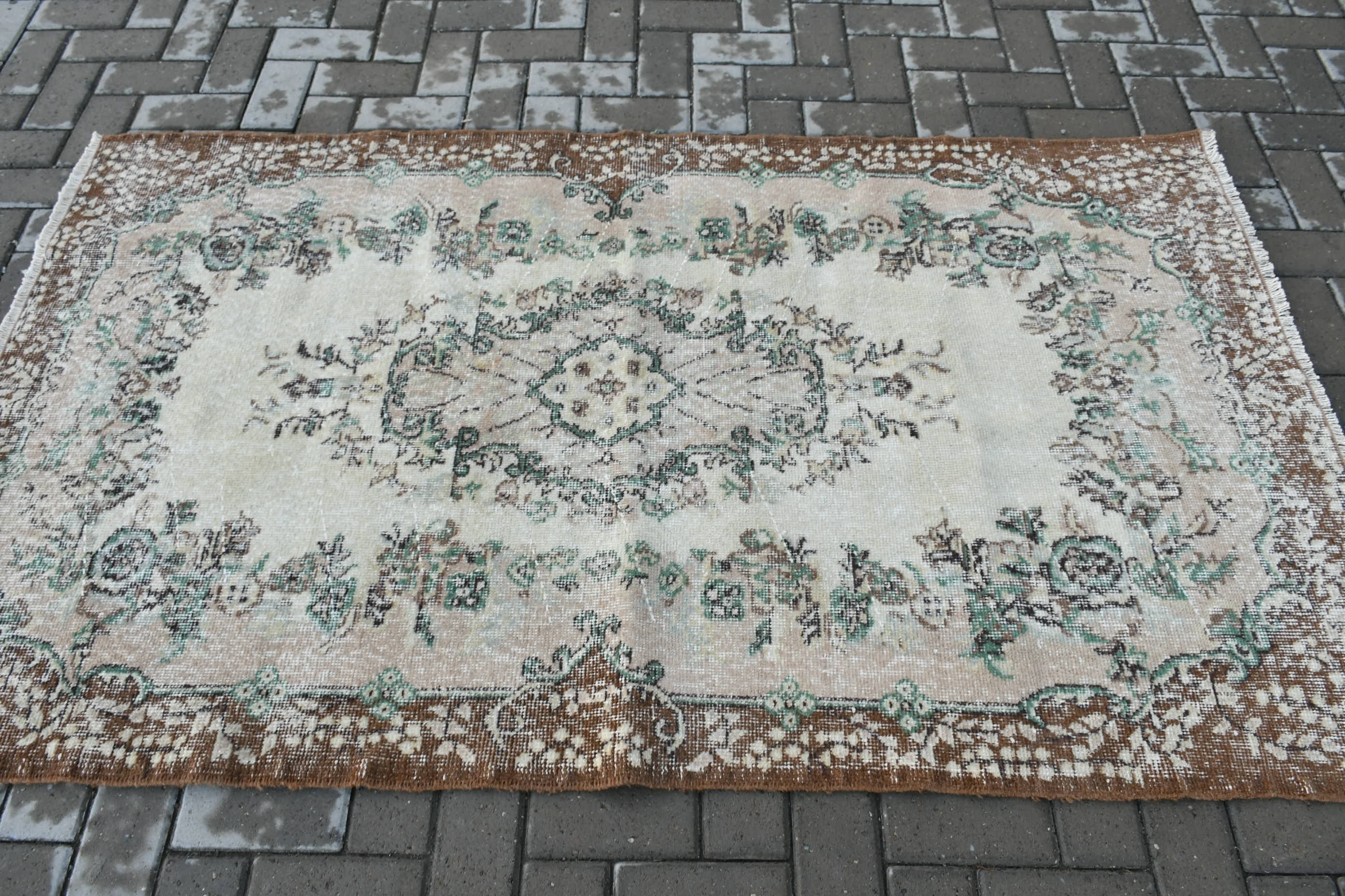 Bedroom Rugs, 3.7x6.5 ft Area Rug, Art Rug, Wool Rug, Turkish Rugs, Oushak Rug, Rugs for Bedroom, Vintage Rug, Beige Antique Rug, Floor Rug