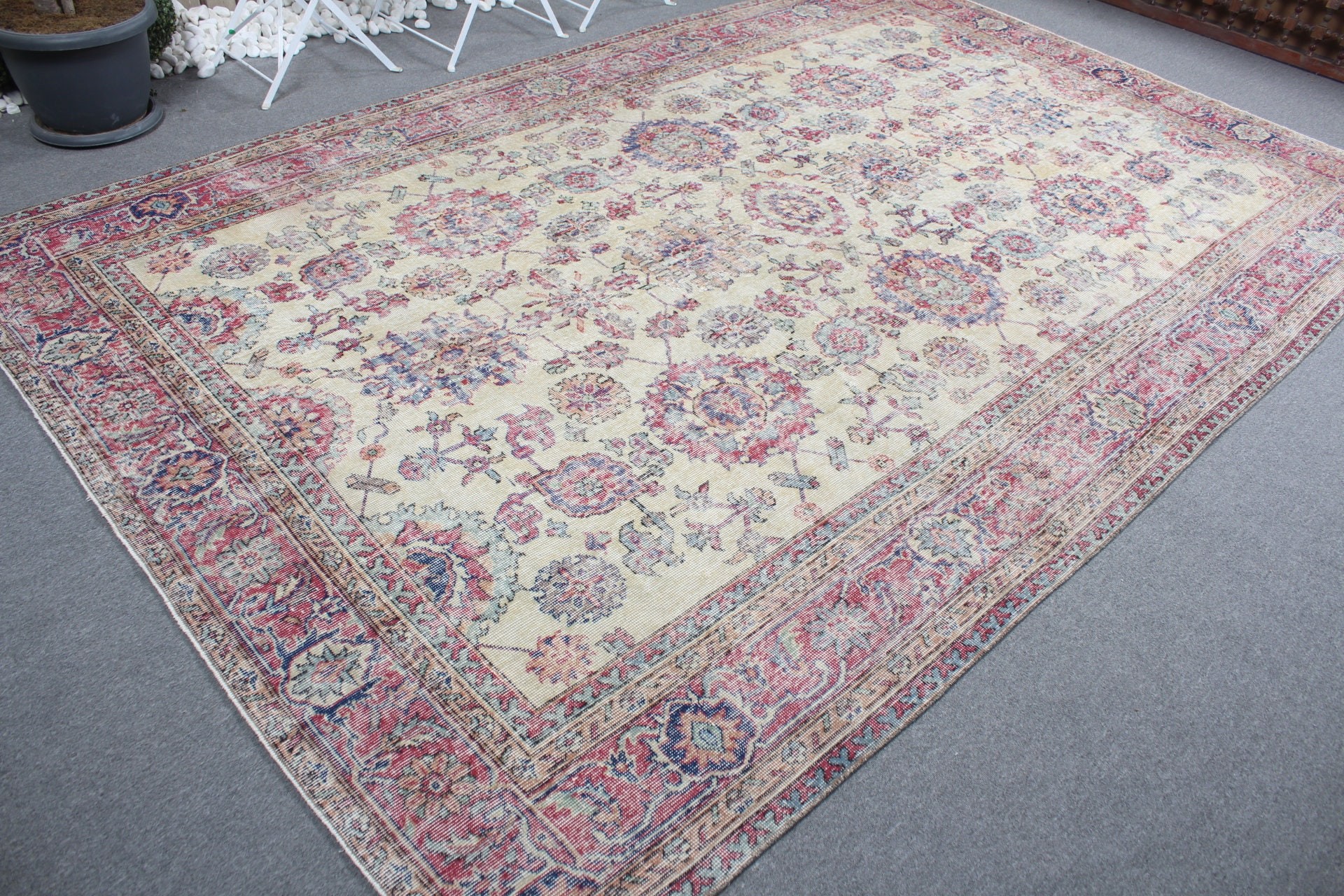 Türk Halıları, Antika Halılar, Bej Yer Halıları, Salon Halısı, Vintage Halılar, Sanat Halısı, 7.2x11.1 ft Büyük Boy Halı, Anadolu Halısı, Yemek Odası Halıları