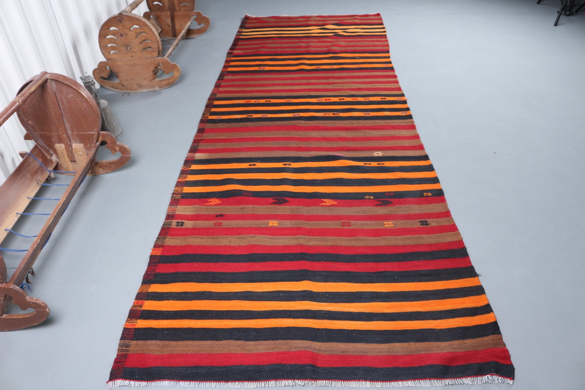 Vintage Rugs, Rugs for Runner, 3.9x11.2 ft Runner Rug, Corridor Rug, Oriental Rugs, Red Oriental Rug, Kitchen Rug, Turkish Rugs, Kilim