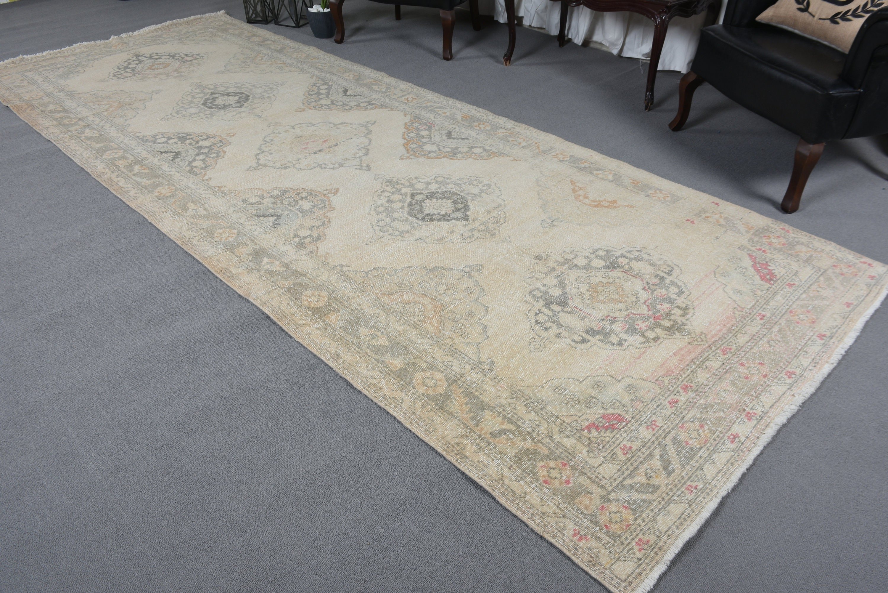 Turkish Rugs, Rugs for Vintage Runner, Hallway Rugs, Oriental Rugs, Luxury Rug, Beige Cool Rugs, Vintage Rugs, 4.8x12.7 ft Runner Rugs