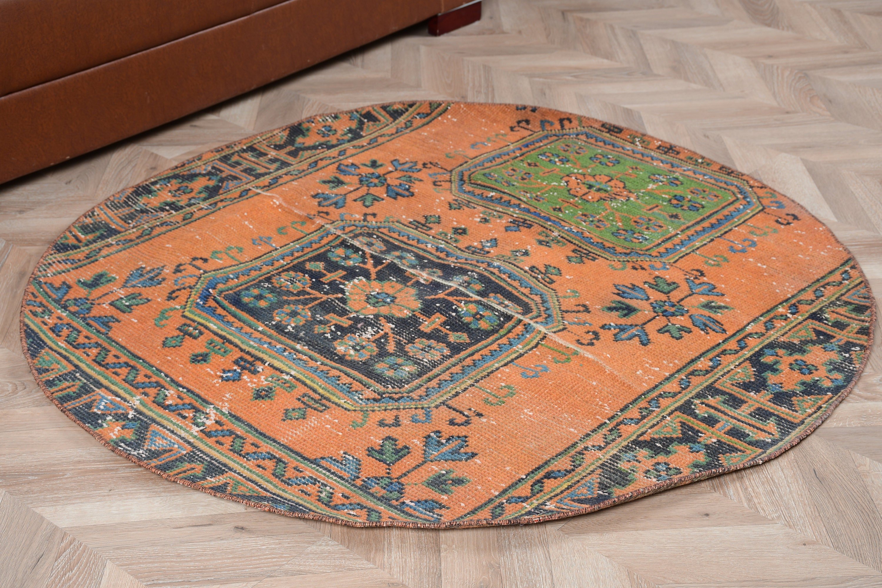 Bedroom Rug, 4.2x4.2 ft Accent Rug, Vintage Rugs, Entry Rug, Oushak Rugs, Orange Oriental Rug, Turkish Rugs, Oriental Rug, Bohemian Rug