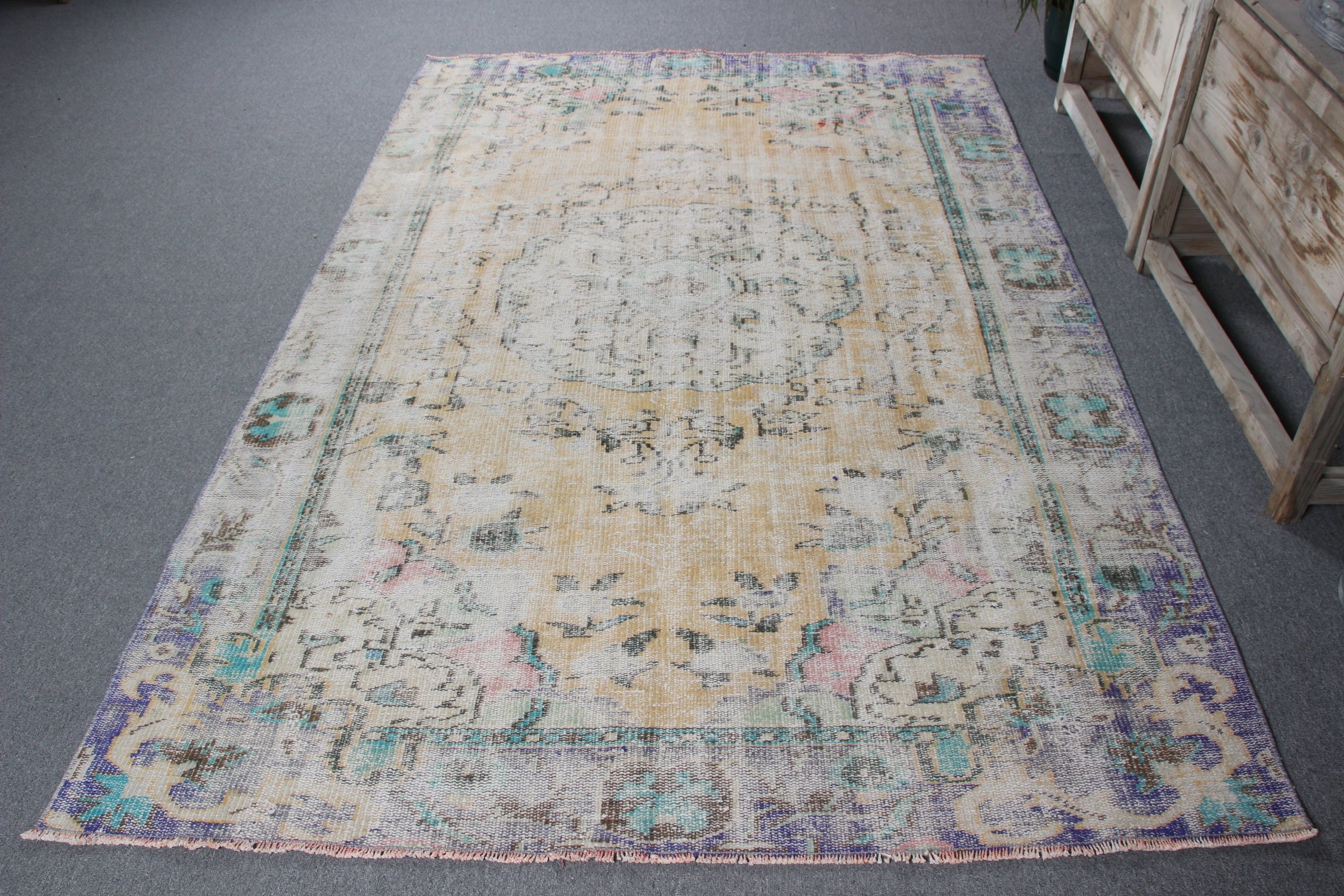 Büyük Vintage Halı, 5.3x8.3 ft Büyük Halı, Vintage Halılar, Oryantal Halılar, Türk Halıları, Büyük Boho Halısı, Sarı Antika Halı